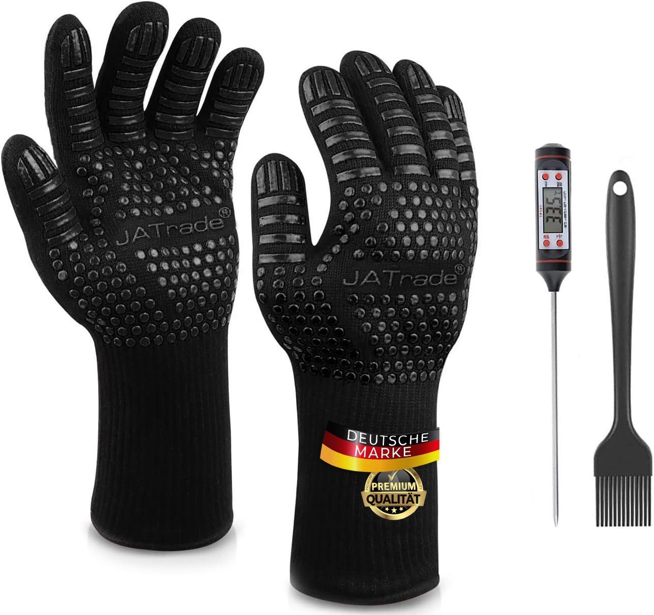 auch als hitzebeständig Grillhandschuhe für Grill (1 Kamin, 1 und Ideal & JATrade Marinierpinsel), Grillthermometer Grillthermometer, Dutch 1 mit Grillhandschuhe, Oven, Backofen, Marinierpinsel Geschenk! Paar Smoker