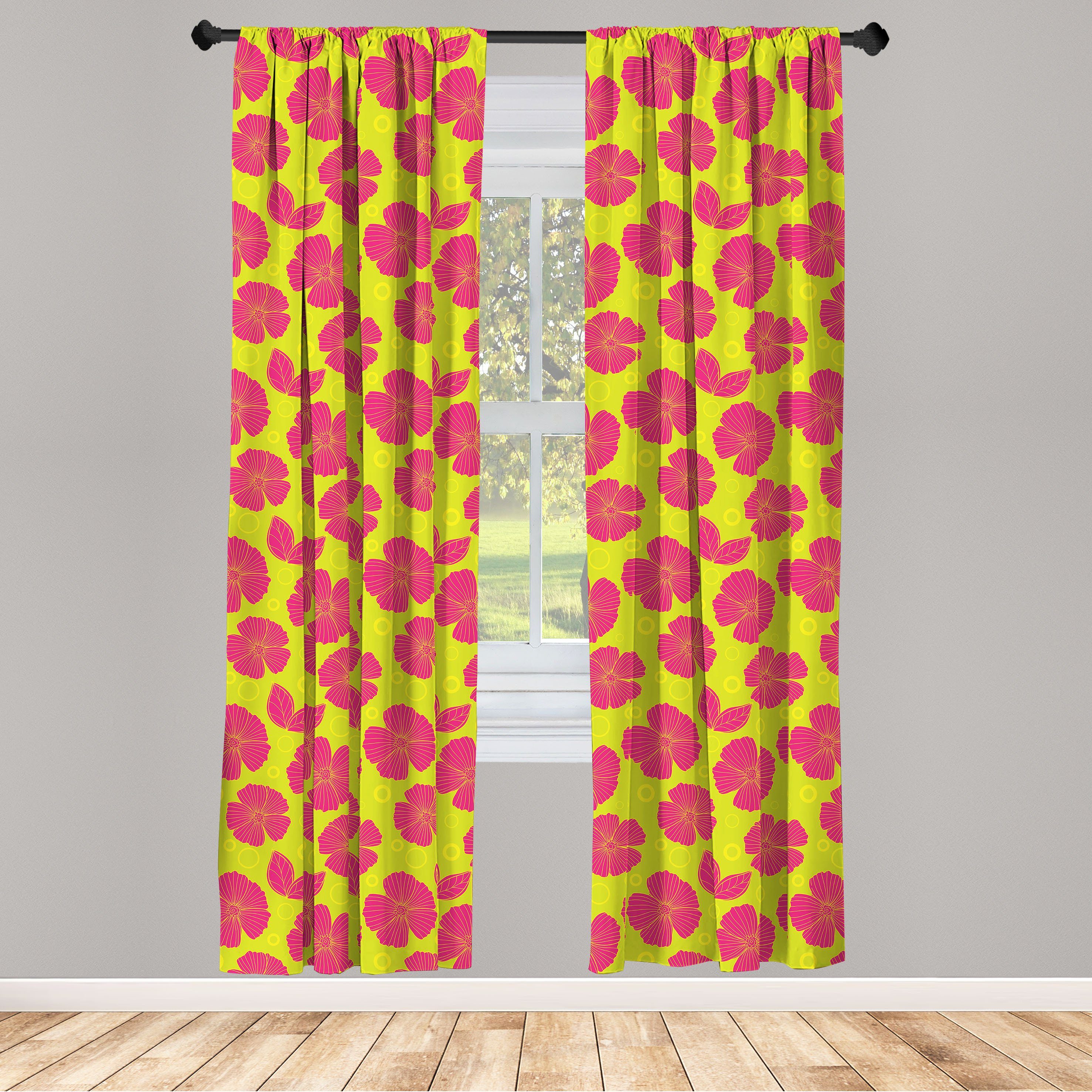 Gardine Vorhang für Wohnzimmer Schlafzimmer Dekor, Abakuhaus, Microfaser, Blumen Draufsicht Grafische Blumen | Fertiggardinen