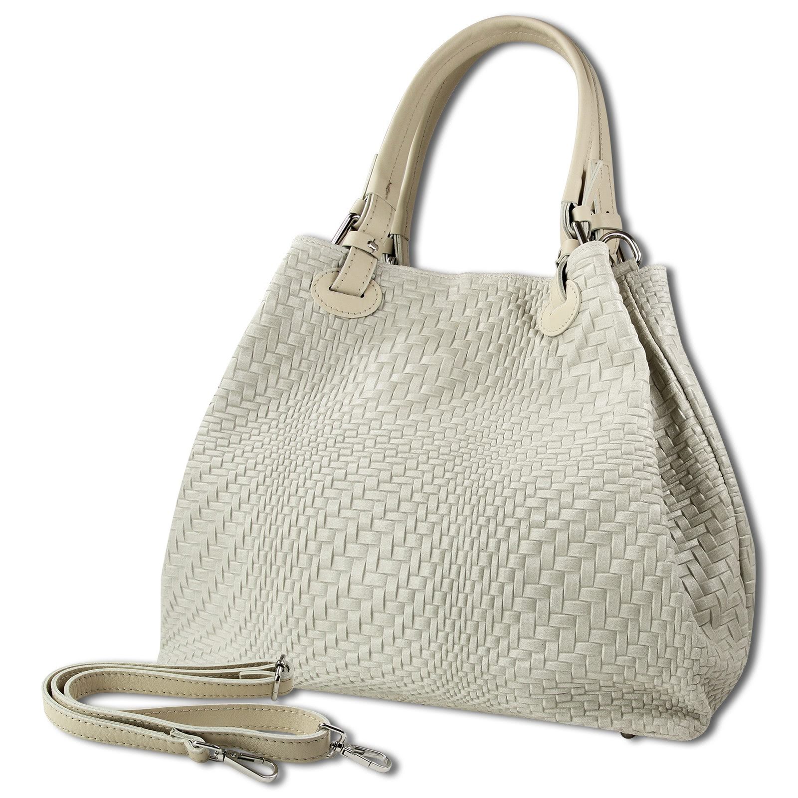 Toscanto Handtasche Toscanto Tasche geprägtes abstraktes (Handtasche), Damen Leder Handtasche, Umhängetasche, beige ca. 31cm