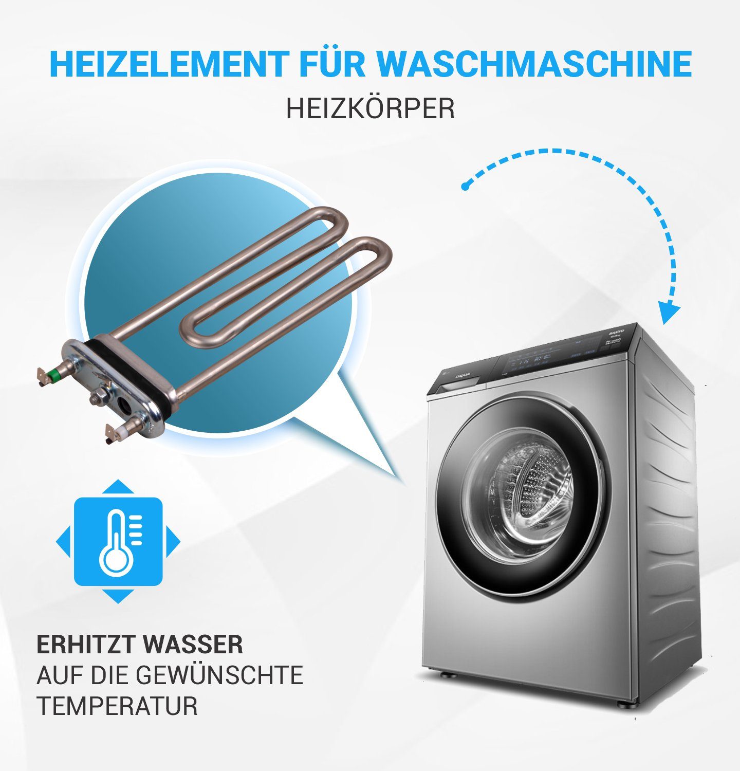 VIOKS Heizkörper Heizelement Ersatz Waschmaschine 2000W für für Bosch Heizstab, 230V 12024403