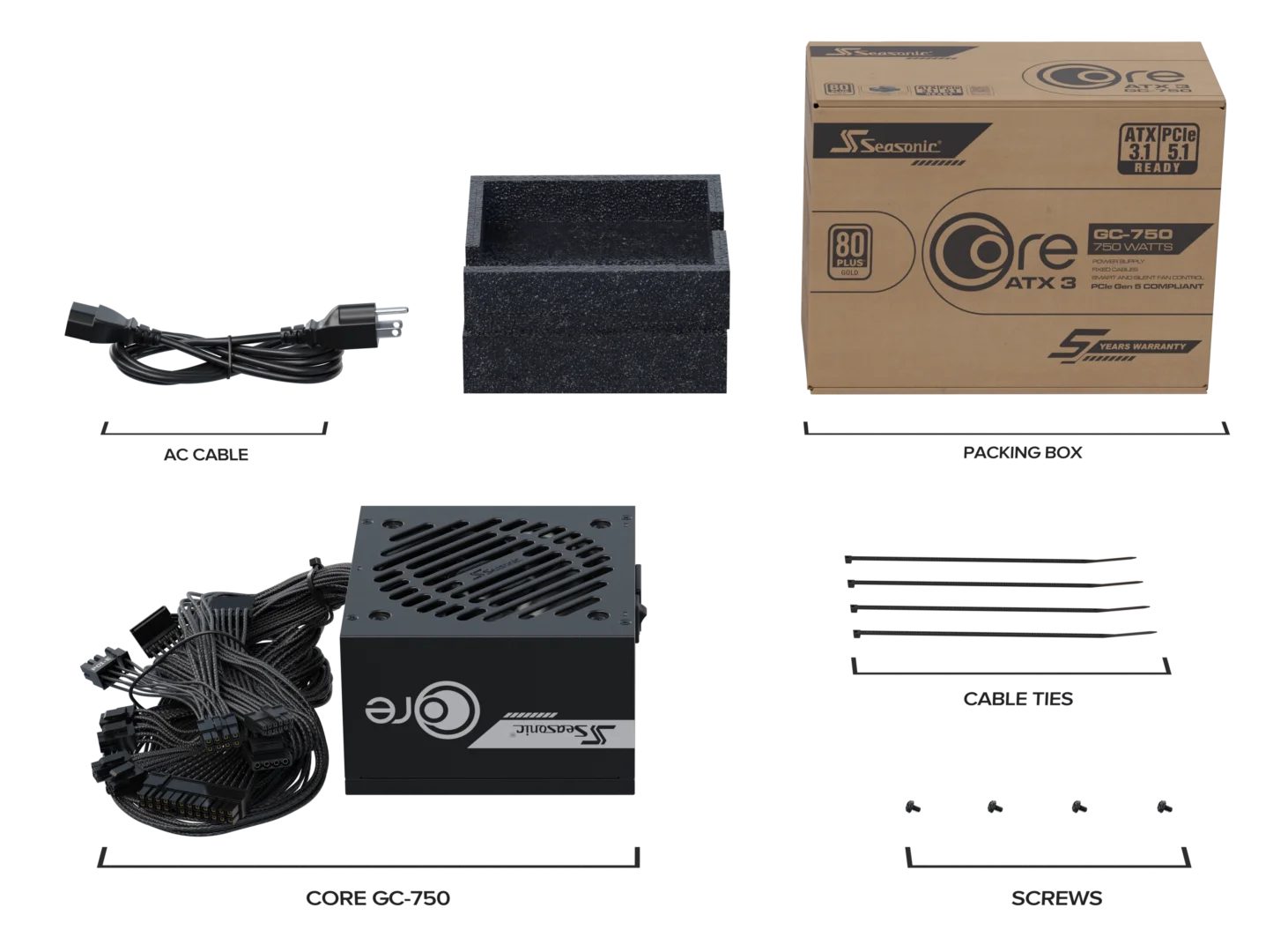 Seasonic Seasonic 750W Core GC-750 ATX3 Netzteil (750W, 80+Gold, ATX3, effizientes PC-Netzteil)