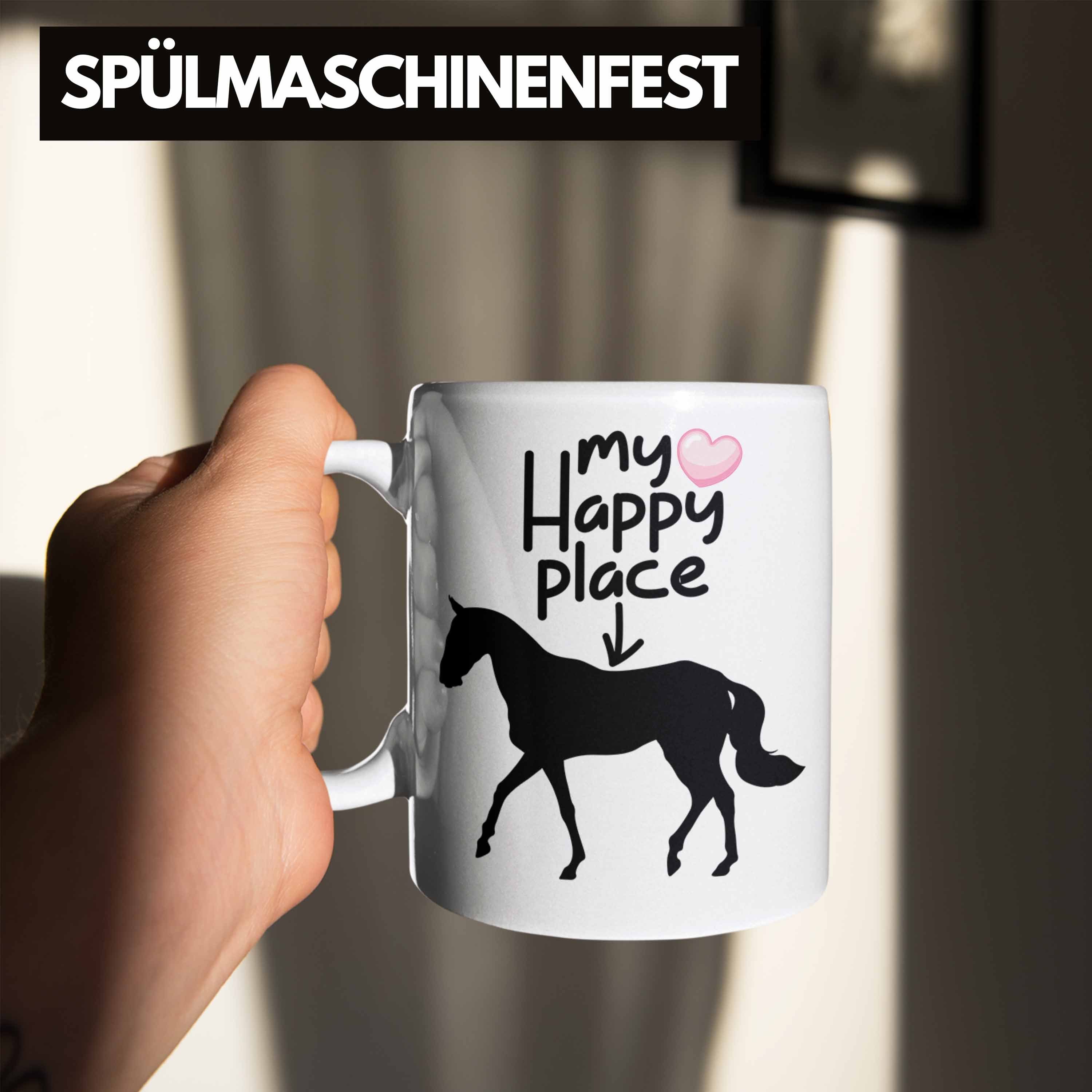 Lustige Reiterinnen "My Tasse Happy für Place" Trendation Geschenkidee Pferde Tasse Weiss für