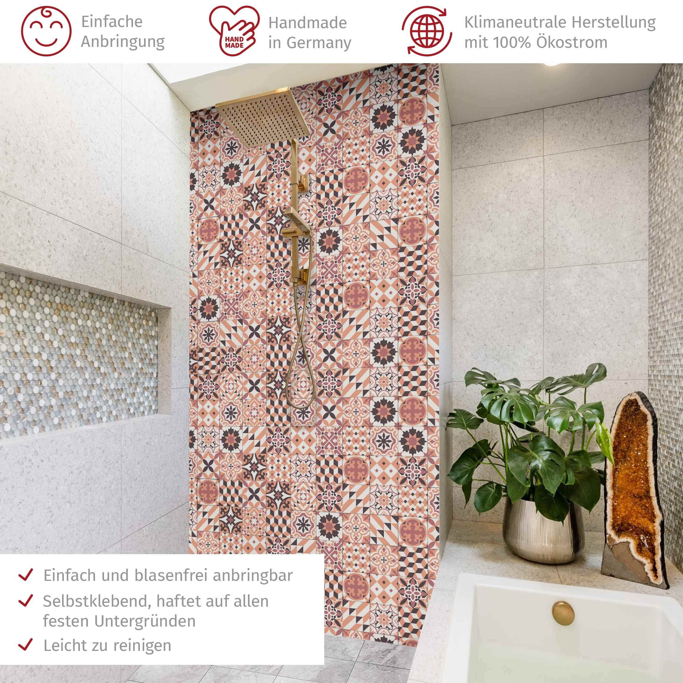 Thumbnail - Bilderdepot24 Badrückwand Fliesenoptik orange Duschrückwand ohne Bohren Dusche, (1-tlg., Hart-Folie Premium matt 0,61 mm...