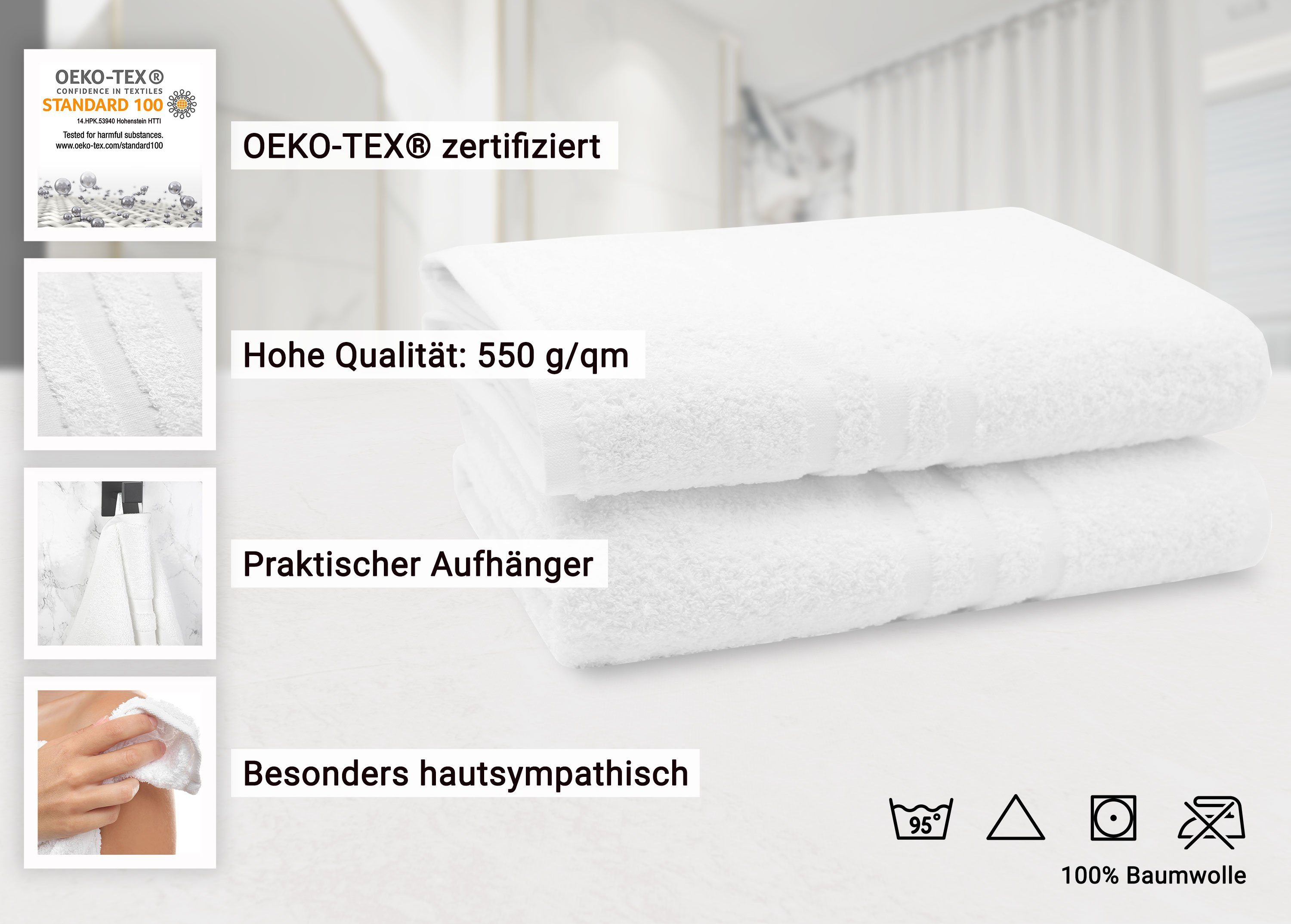ZOLLNER Badetücher, (2-St), Hotelwäschespezalisten Walkfrottier vom 100% cm, Baumwolle, 150 x 100