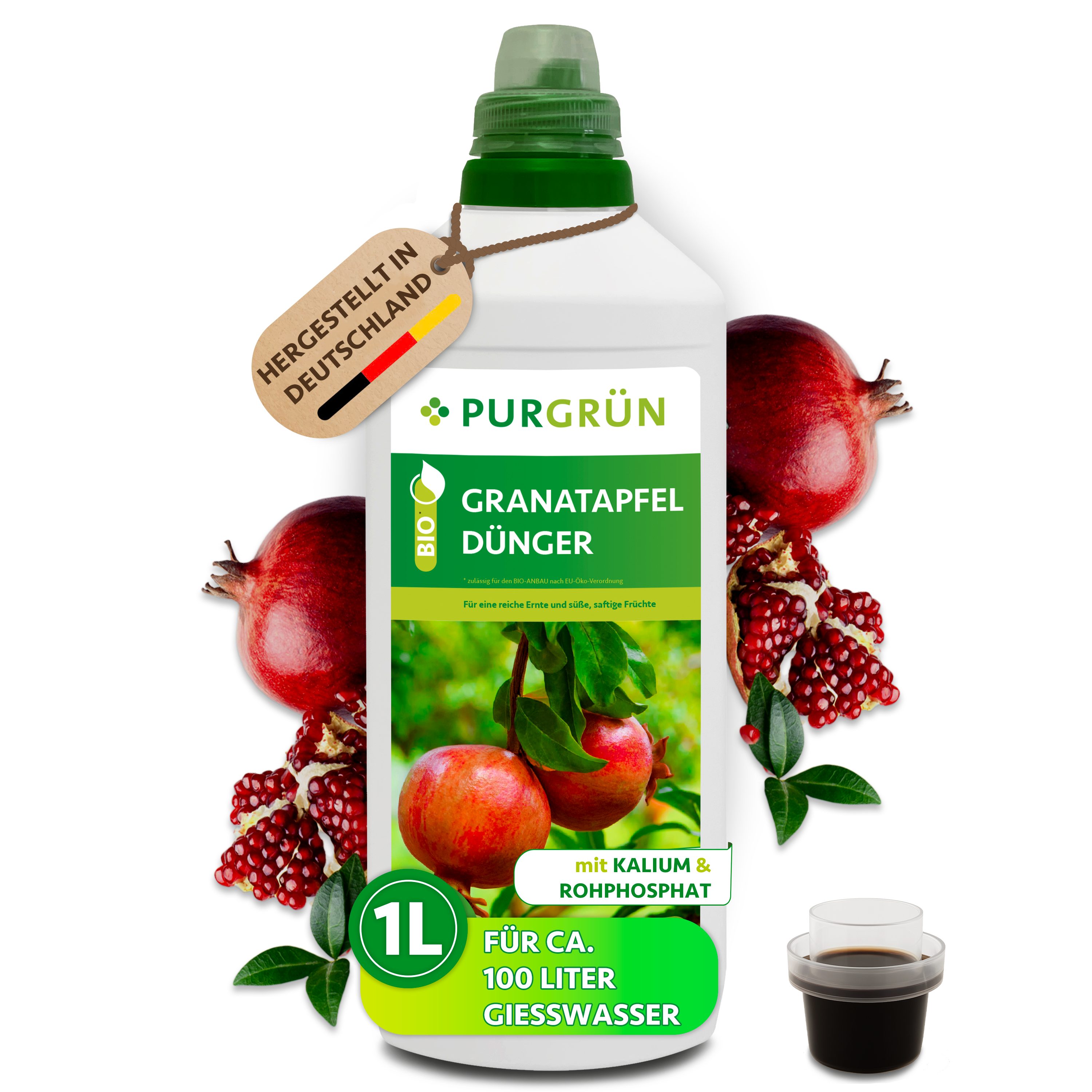 Purgrün Obstdünger Bio Granatapfel Dünger, NPK 3+2+6, Magnesium, 1 kg, Flüssigdünger, 1-St., 1 Liter