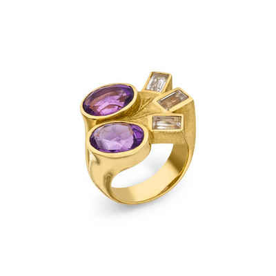 SKIELKA DESIGNSCHMUCK Goldring Amethyst Ring mit weißen Saphiren (Gelbgold 585), hochwertige Goldschmiedearbeit aus Deutschland