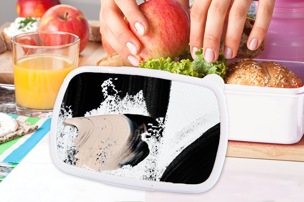 Erwachsene, Jungs Lunchbox für MuchoWow Kunststoff, Design, weiß für Malerei (2-tlg), Mädchen Kinder Abstrakt Brotbox und - und - Brotdose,