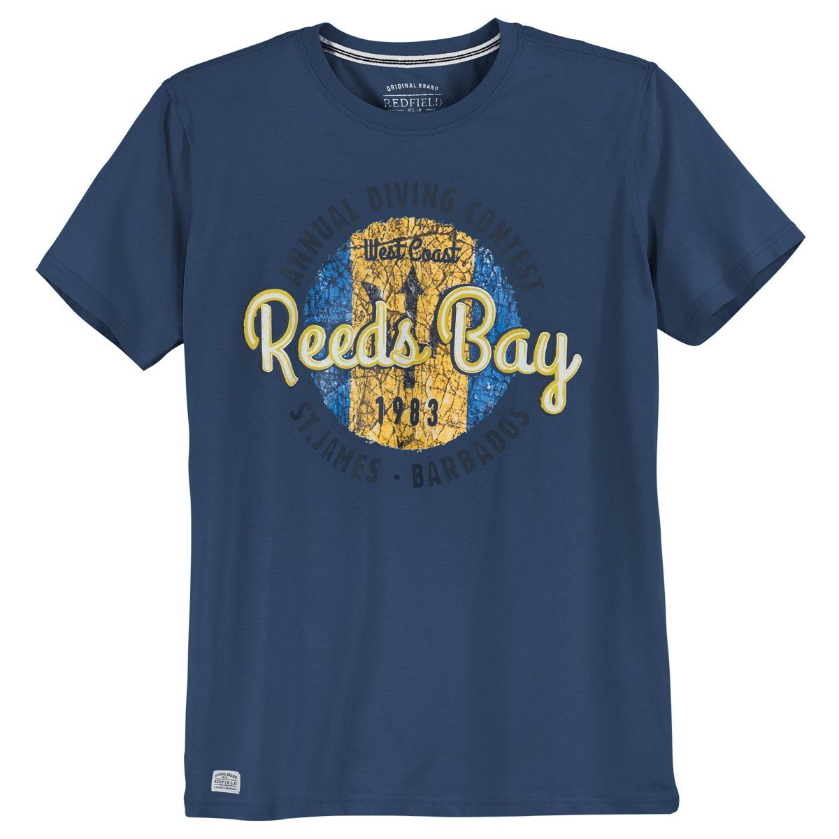 Herren Shirts redfield Rundhalsshirt Große Größen T-Shirt denimblau Print Reeds Bay Redfield