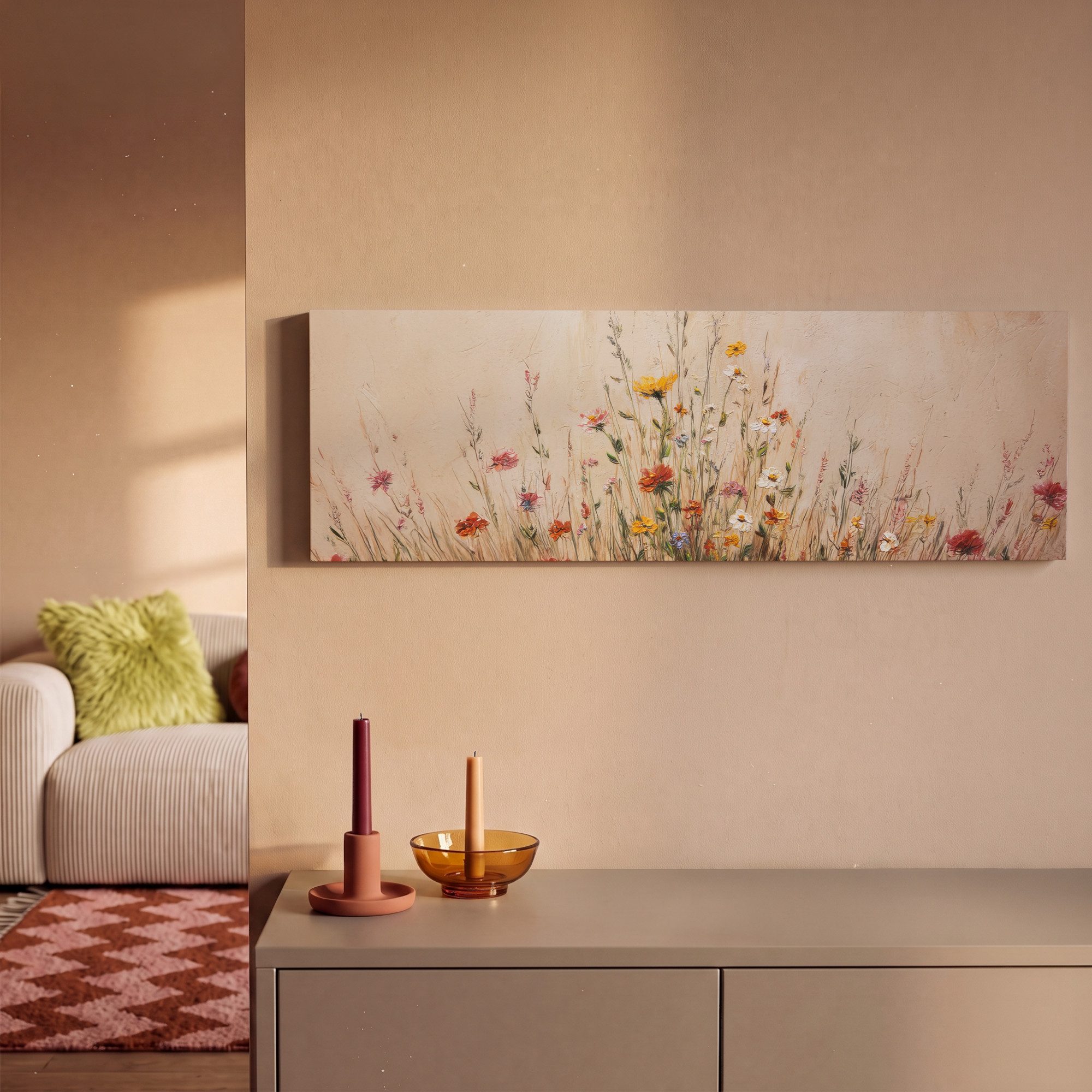 OneMillionCanvasses® Leinwandbild Panorama Wildblumen - Pinselstriche - Ruhig, Fotodruck (1 St), Wandbild, Deko Schlafzimmer Wohnzimmer Flur 60x20 cm – Bild 2 von 5