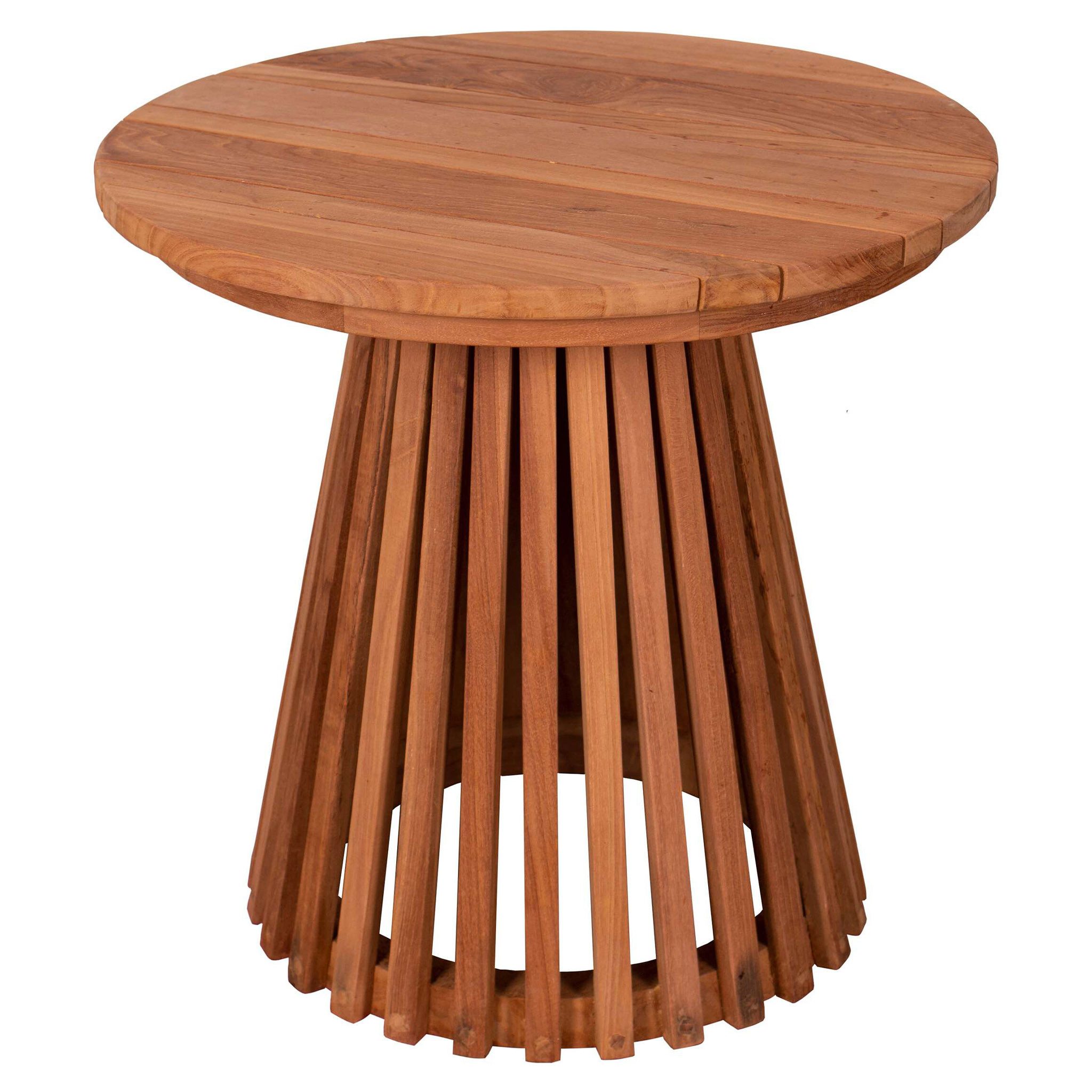 bene living Gartentisch Bolton Ø 50 cm - Teakholz, Beistelltisch mit runder Tischplatte und Fuß in Leistenoptik