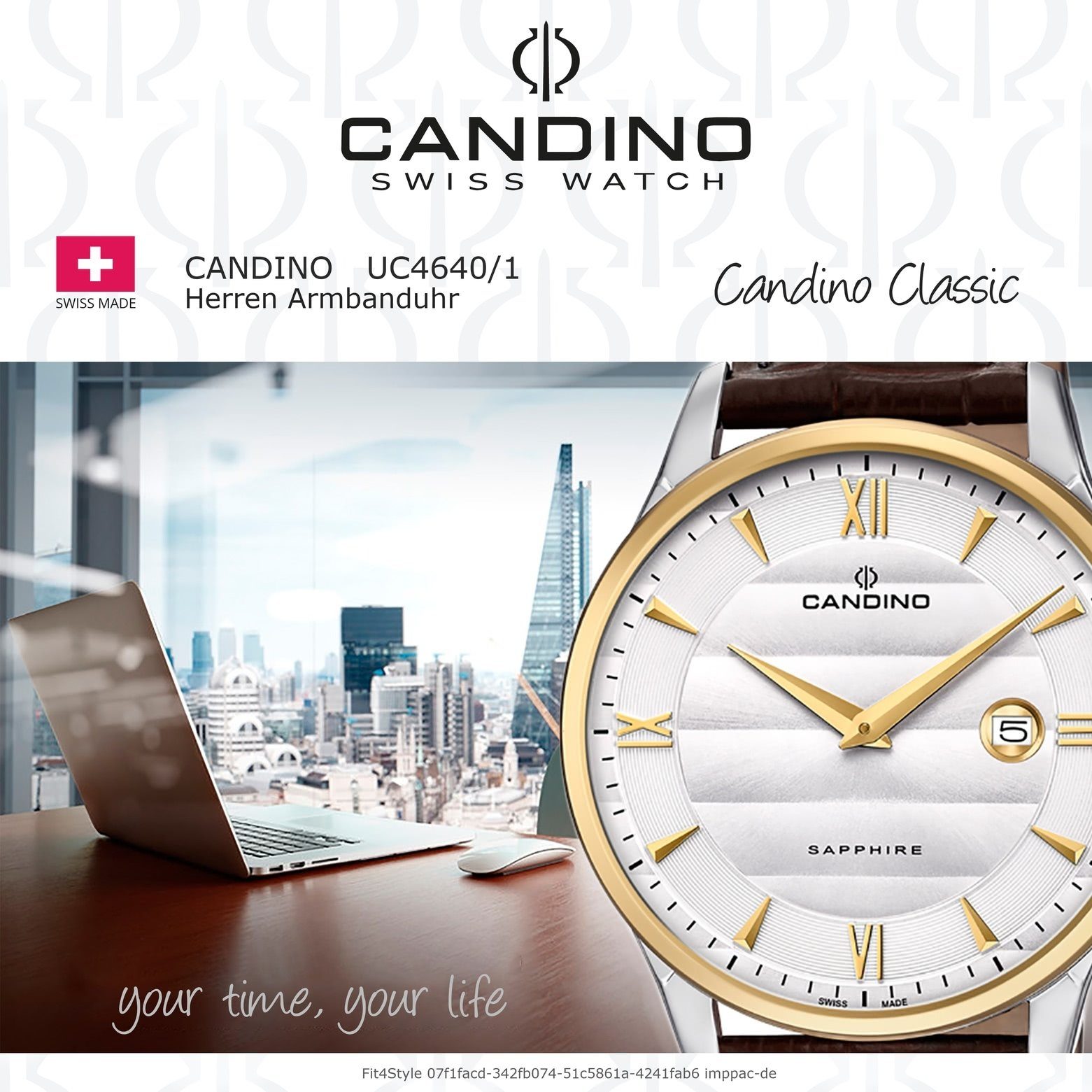 Herren Quarzuhr Lederarmband Candino Candino Elegant Armbanduhr Analog braun, Quarzuhr rund, C4640/1, Herren