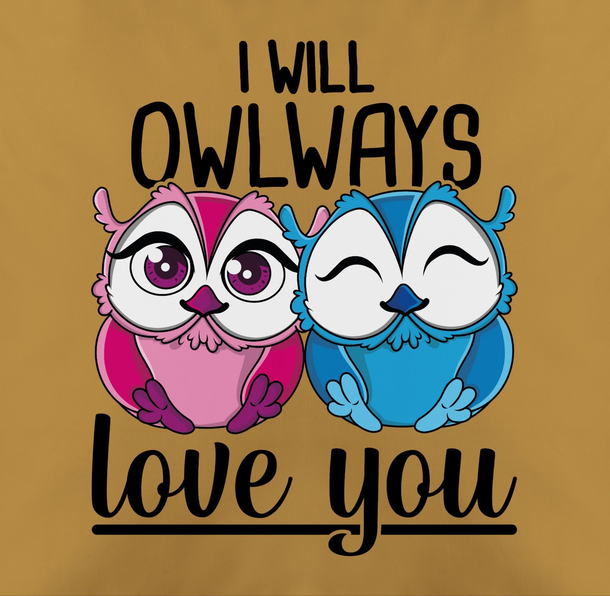 Shirtracer will Owlways I love Dekokissen 3 Geschenk Gelb you, Dekokissen Valentinstag