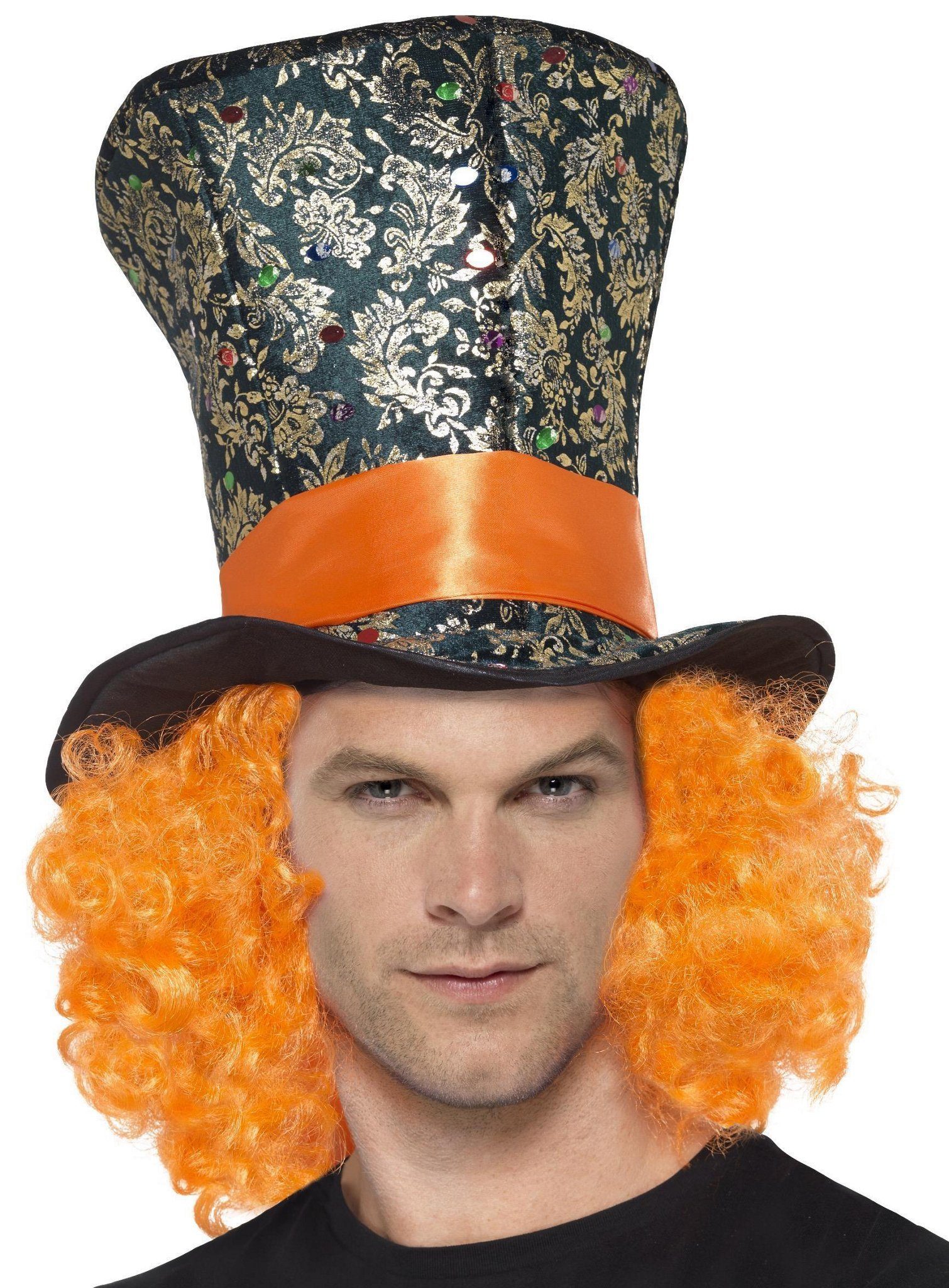 Smiffys Kostüm Hutmacher Zylinder mit Haaren, Total verrückt: Zylinder und Perücke in einem!