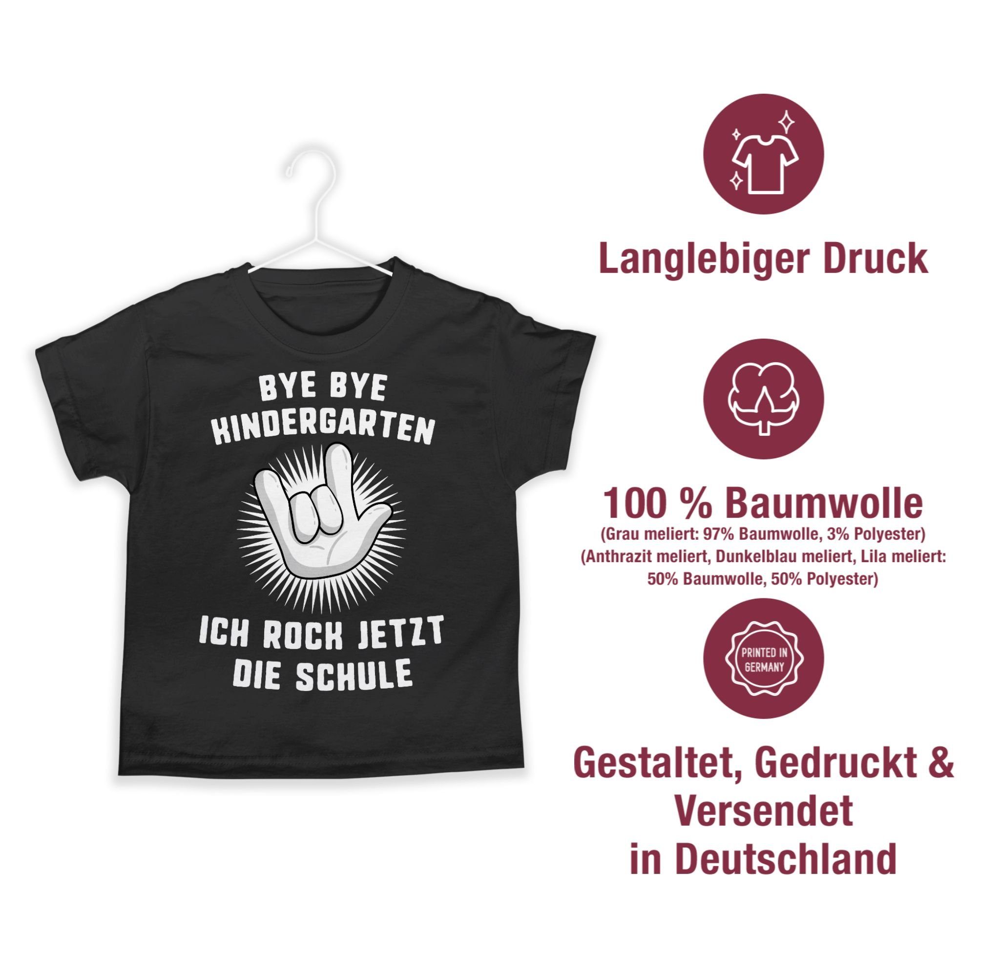 T-Shirt Bye Junge Kindergarten rock die Shirtracer Bye Schwarz Ich 02 jetzt Hand Schule Einschulung Geschenke Schulanfang