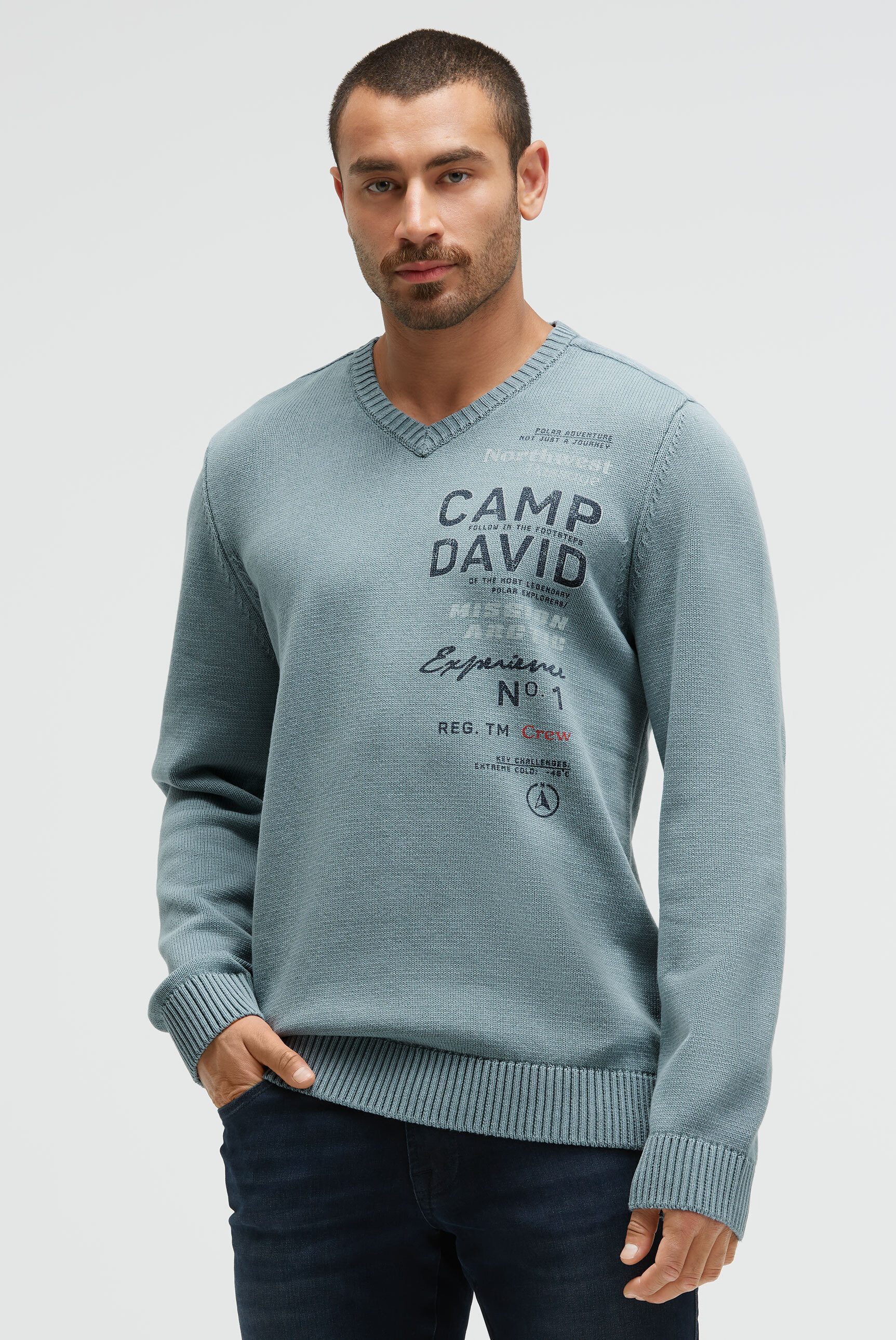 CAMP DAVID V-Ausschnitt-Pullover aus Baumwolle