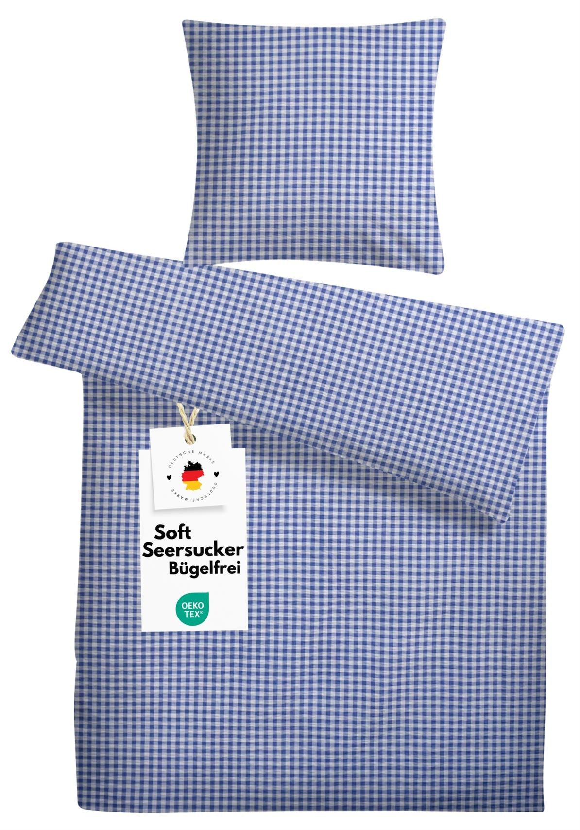 Carpe Sonno Постельное белье Seersucker 135x200 155x220 Sommer Bügelfrei Baumwolle Muster Kariert, Seersucker, 2 teilig, Kühlende Bettwaren Bügelfrei Pflegeleicht Tier Motiv 135 x 200