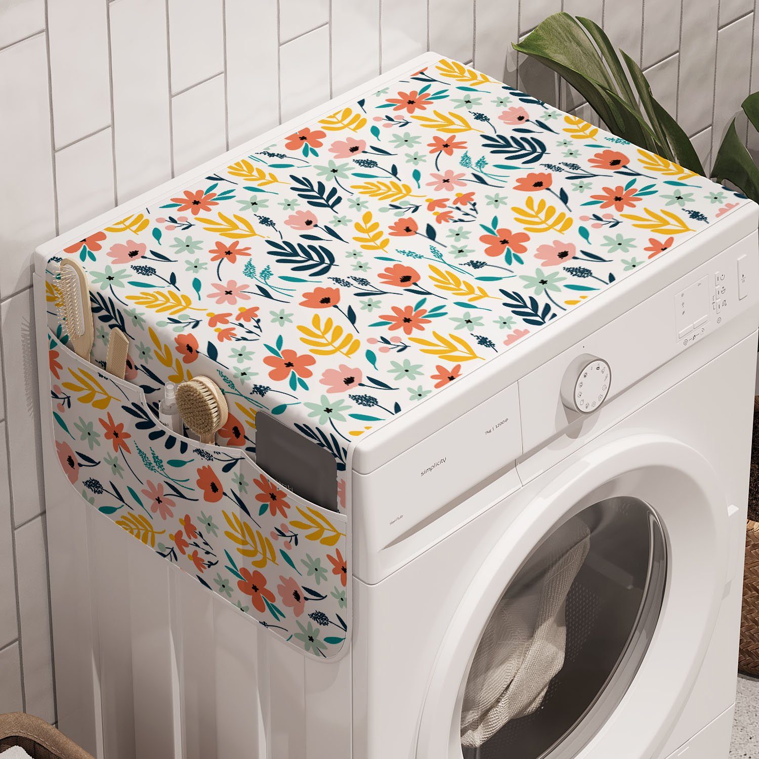 Waschmaschine Trockner, Minimalist Anti-Rutsch-Stoffabdeckung für Abakuhaus Blumen und Badorganizer Wiesenblumen