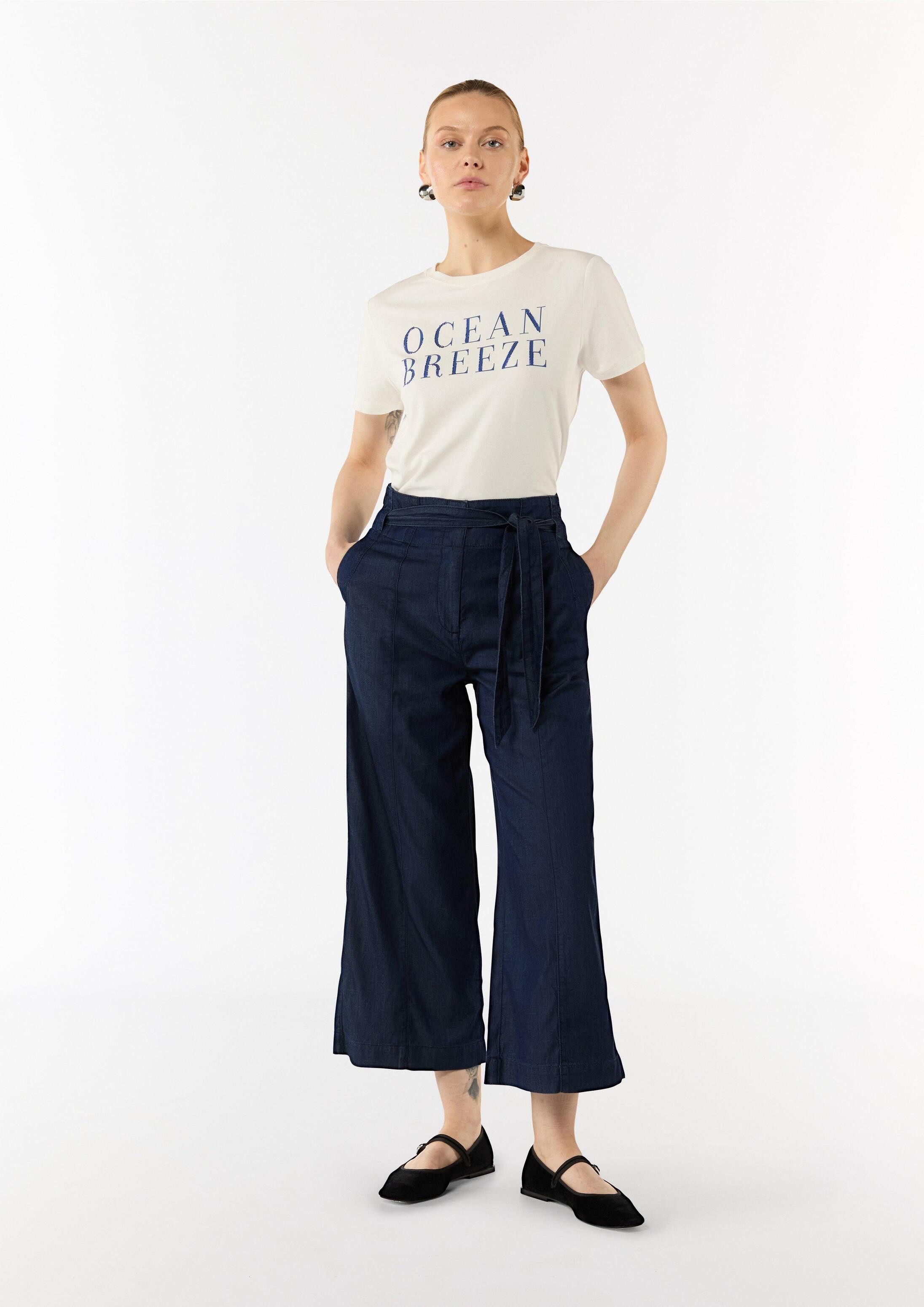 comma Weite Jeans Hose Culotte aus Lyocellmix mit Bindegürtel