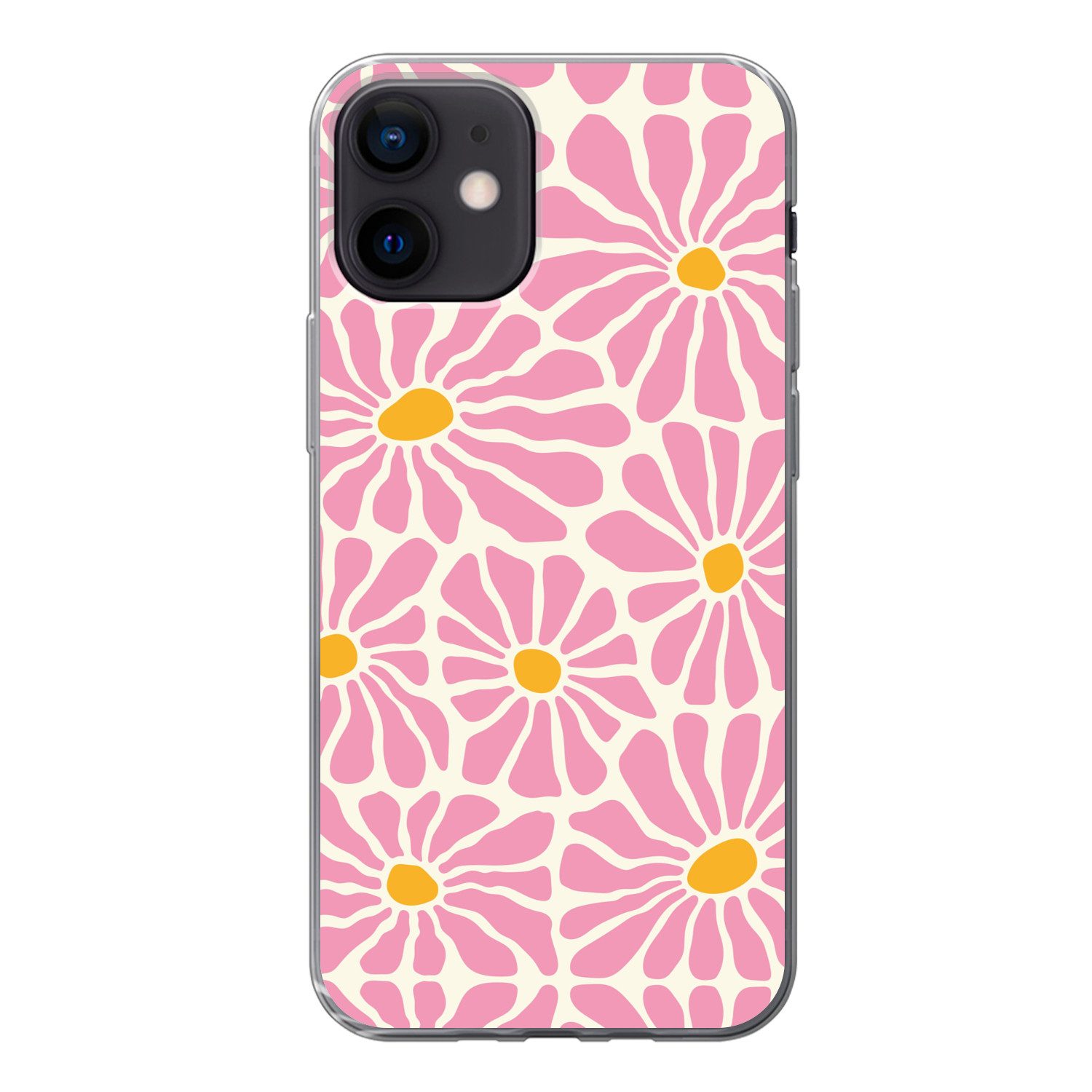 MuchoWow Handyhülle für Apple iPhone 12 Blumen - Muster - Rosa - Beige - Orange, Smartphone-Bumper, Print, Handy Schutzhülle Dünn