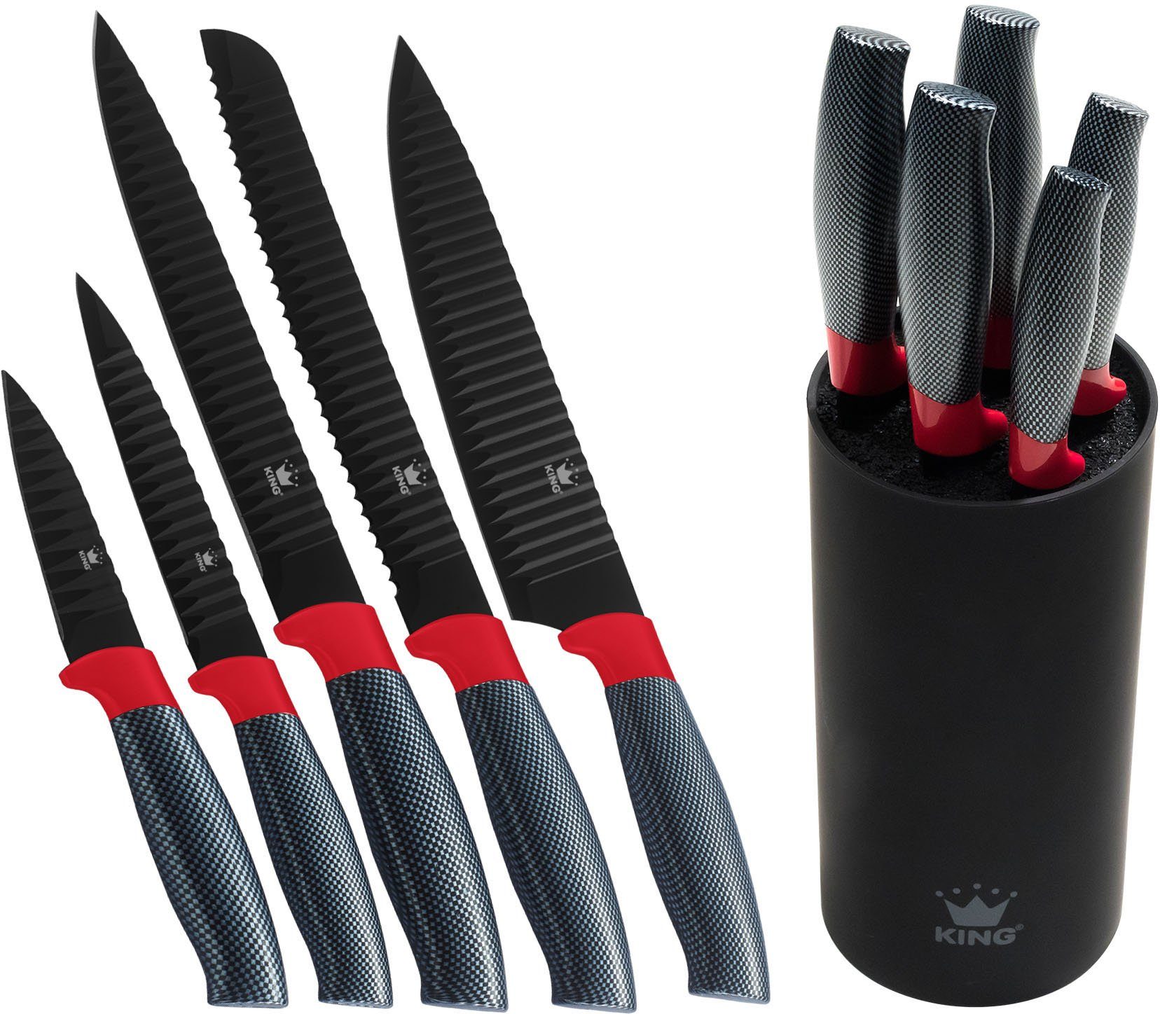 KING Topf-Set, Aluminiumguss (Set, 11-tlg., 4 Töpfe, 3 Deckel, Bräter, 1 Messerblock, 5 Kochmesser), Induktion