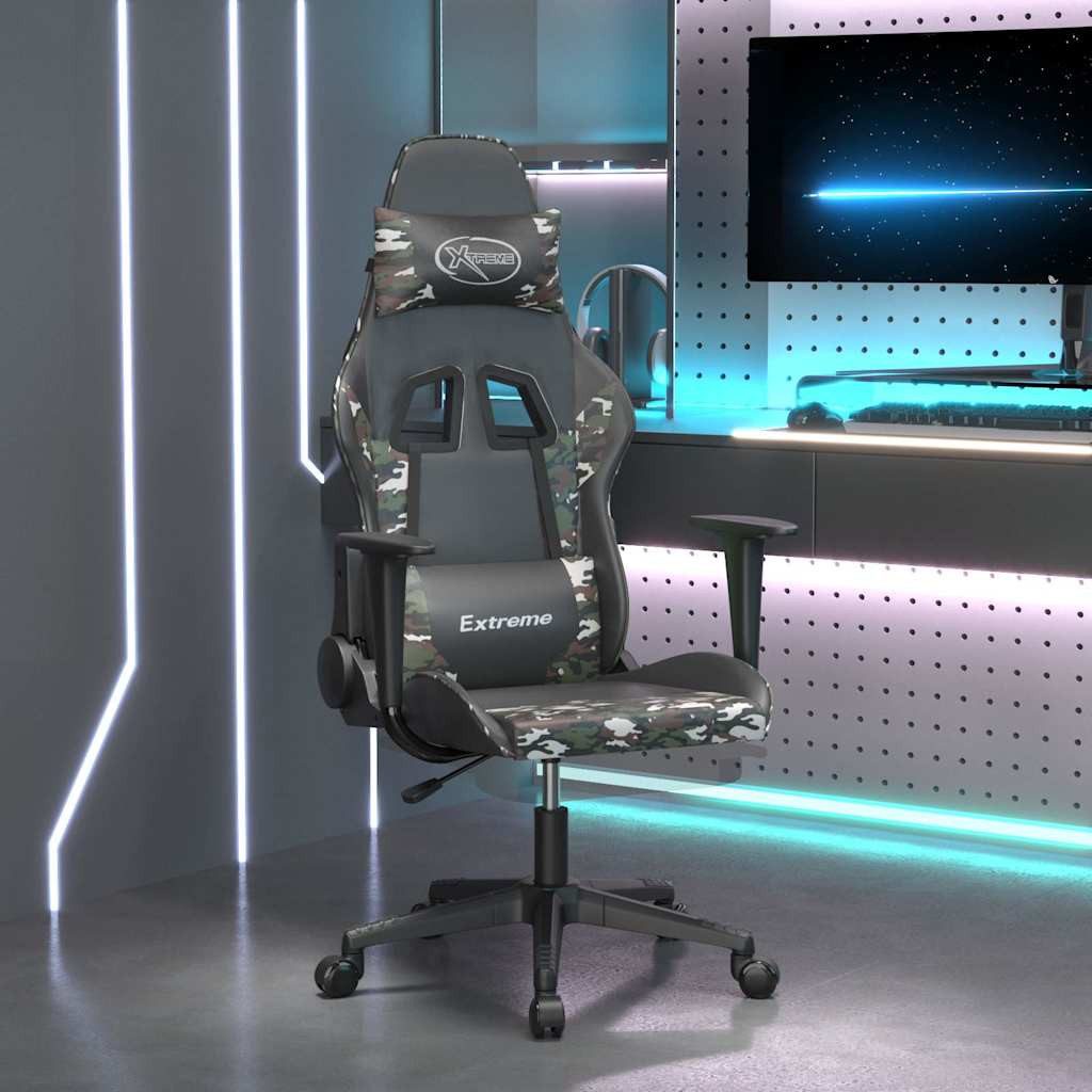 vidaXL Gaming-Stuhl Gamingstuhl mit Massage Fußstütze Schwarz Tarnfarben Kunstleder (1 St)