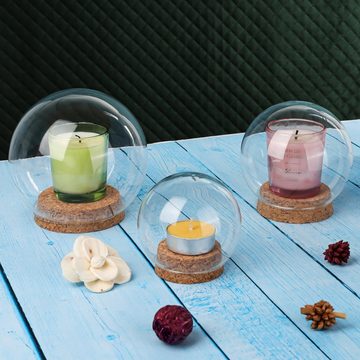 Belle Vous Dekoobjekt Glasglocke mit Holzboden - Transparente Glas Deko Glocke
