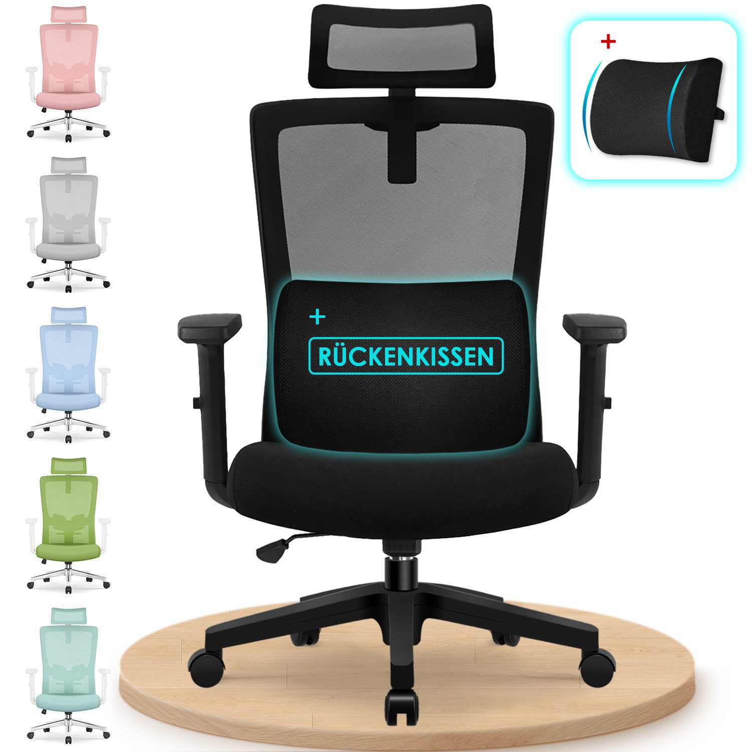 Adormii Bürostuhl bürostuhl ergonomisch, schreibtischstuhl mit verstellbarer Lendenstütze (Ergonomischer bürostuhl mit verstellbaren Armlehnen, büro stuhl bis zu 135° neigbar, ergonomic office chair mit höhenverstellbarer, atmungsaktiv und komfortabel, bürostuhl 200 kg)