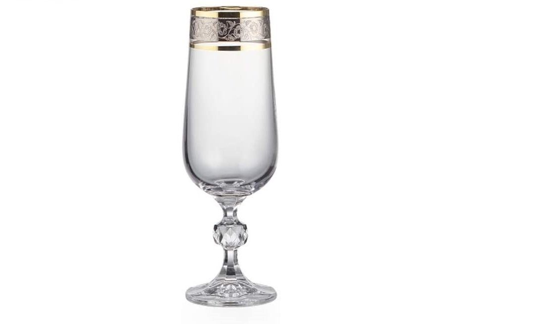 Crystalex Sektglas Claudia Exclusive 180 ml 6er Set, 6-tlg., Kristallglas, Kristallglas, Goldrand und Platinrand mit Gravur