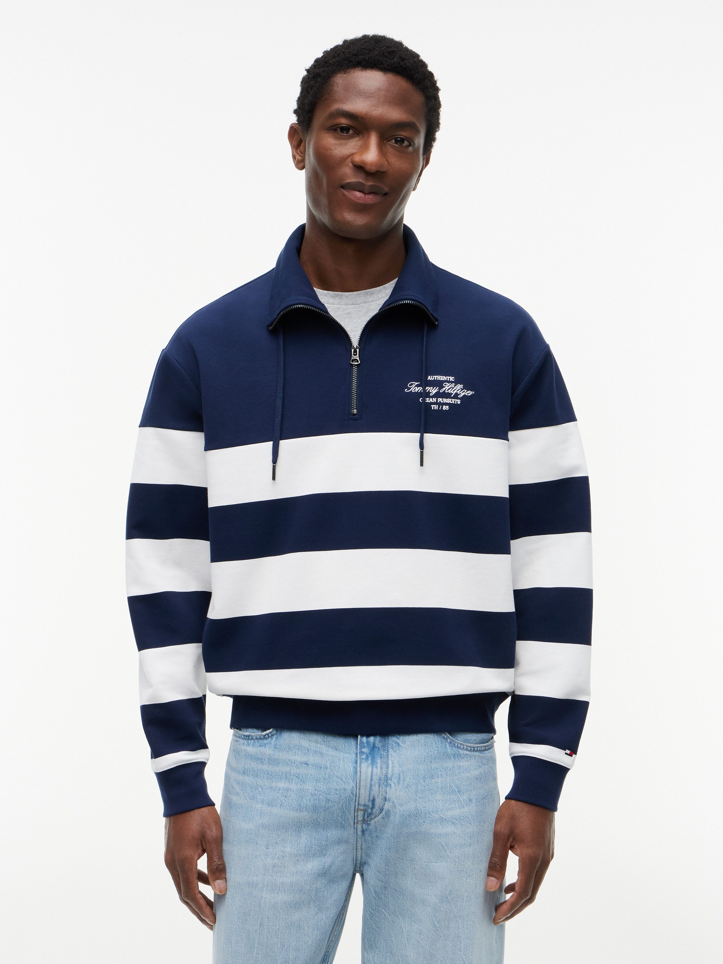 Tommy Hilfiger Sweatshirt NAUTICAL BLOCK STRIPE 1/4 ZIP mit Streifen, Mock Neck und Quarter-Zip