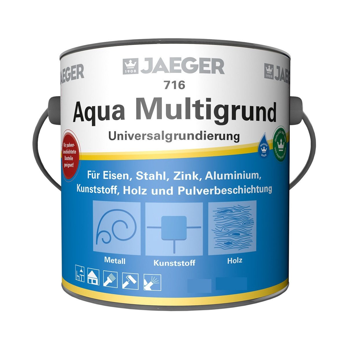 Jaegerlacke Rostschutzgrundierung Aqua Multigrund 716 Universalgrundierung weiss 750 ml, auf Eisen Stahl Zink Aluminium Kunststoff Holz Pulverbeschichtung