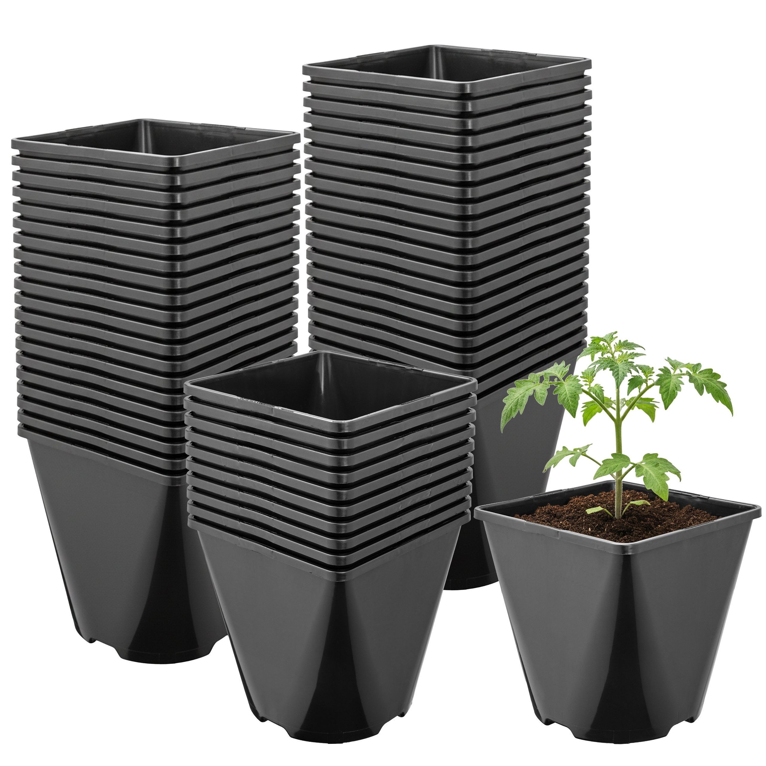 Garronda Blumentopf Kunststoff eckig abgerundet mit Drainagelöchern für Garten GD-0200 (50 St., 50er Set)