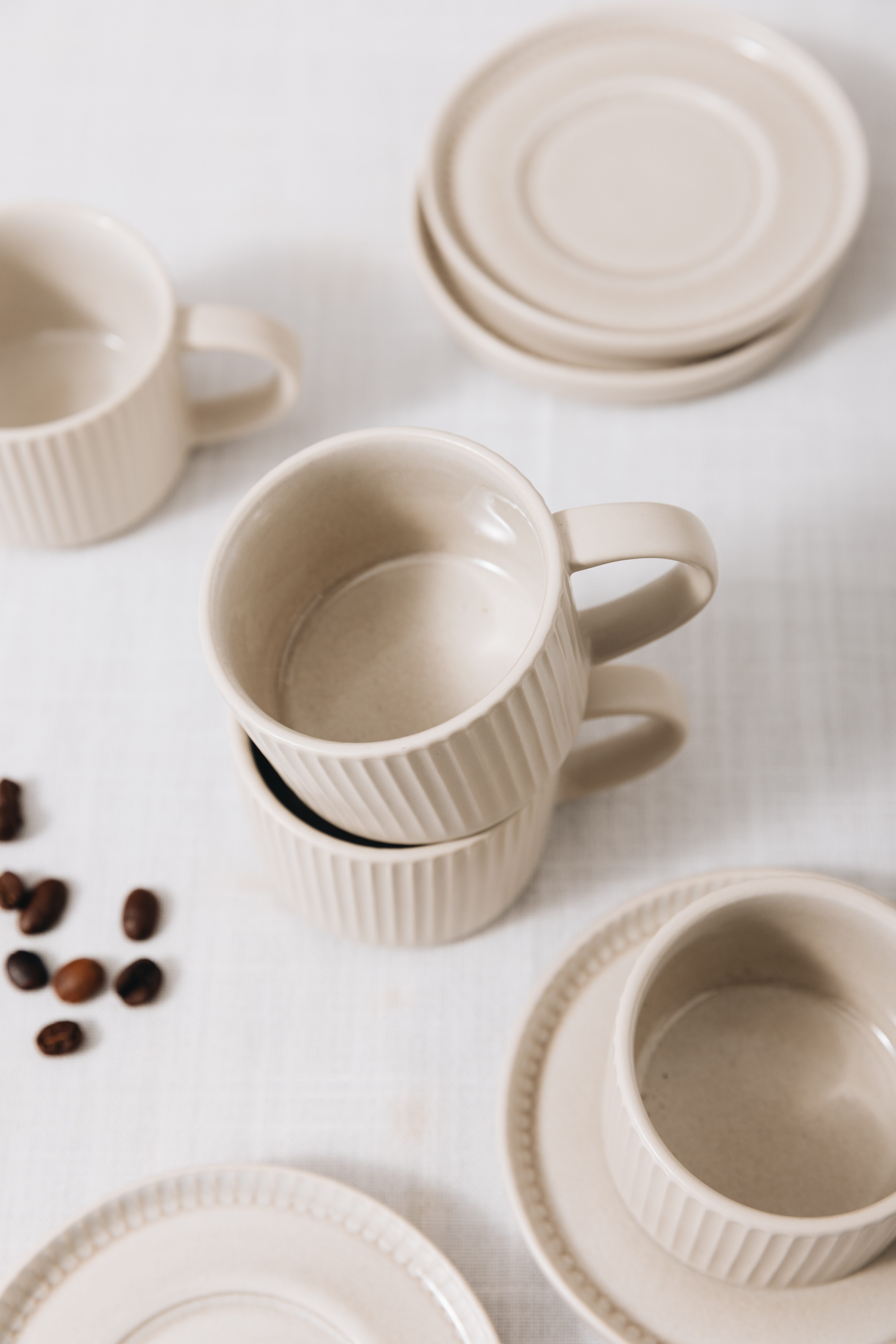 OTTO home Espressotasse Ylvii, 12er Set, bestehend aus 6 Tassen + 6 Untertassen, 12-tlg., Steinzeug, für 6 Personen, spülmaschinenfest und mikrowellengeeignet, 90 ml