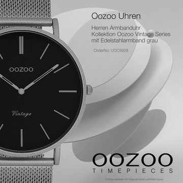 OOZOO Quarzuhr Oozoo Herren-Uhr grau Vintage, Herrenuhr rund, groß (ca. 44mm) Edelstahlarmband, Fashion-Style