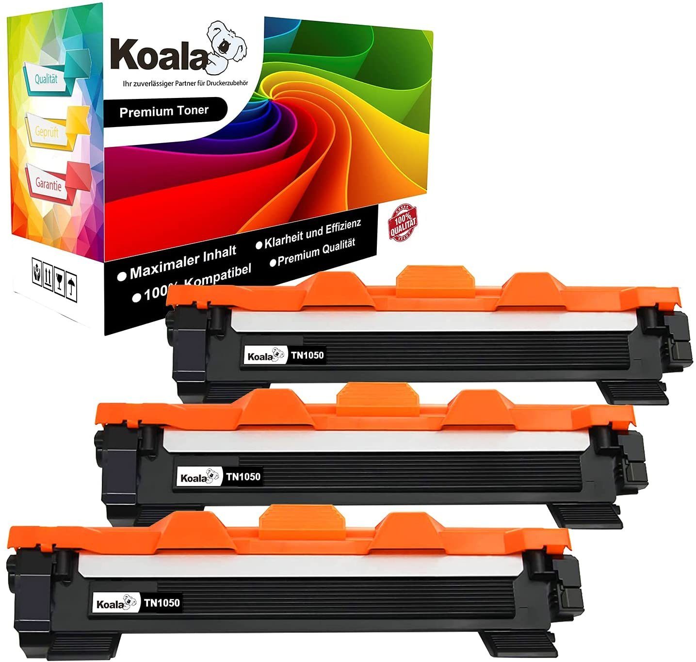 Koala Tonerpatrone 3PK XXL Toner für Brother TN-1050 MCF 1810 1910w DCP-1215 HL-1212w, (Packung, Druckleistung bis ca. 1100 Seiten), Kompatibel Brother TN-1050 Toner Kartusche schwarz