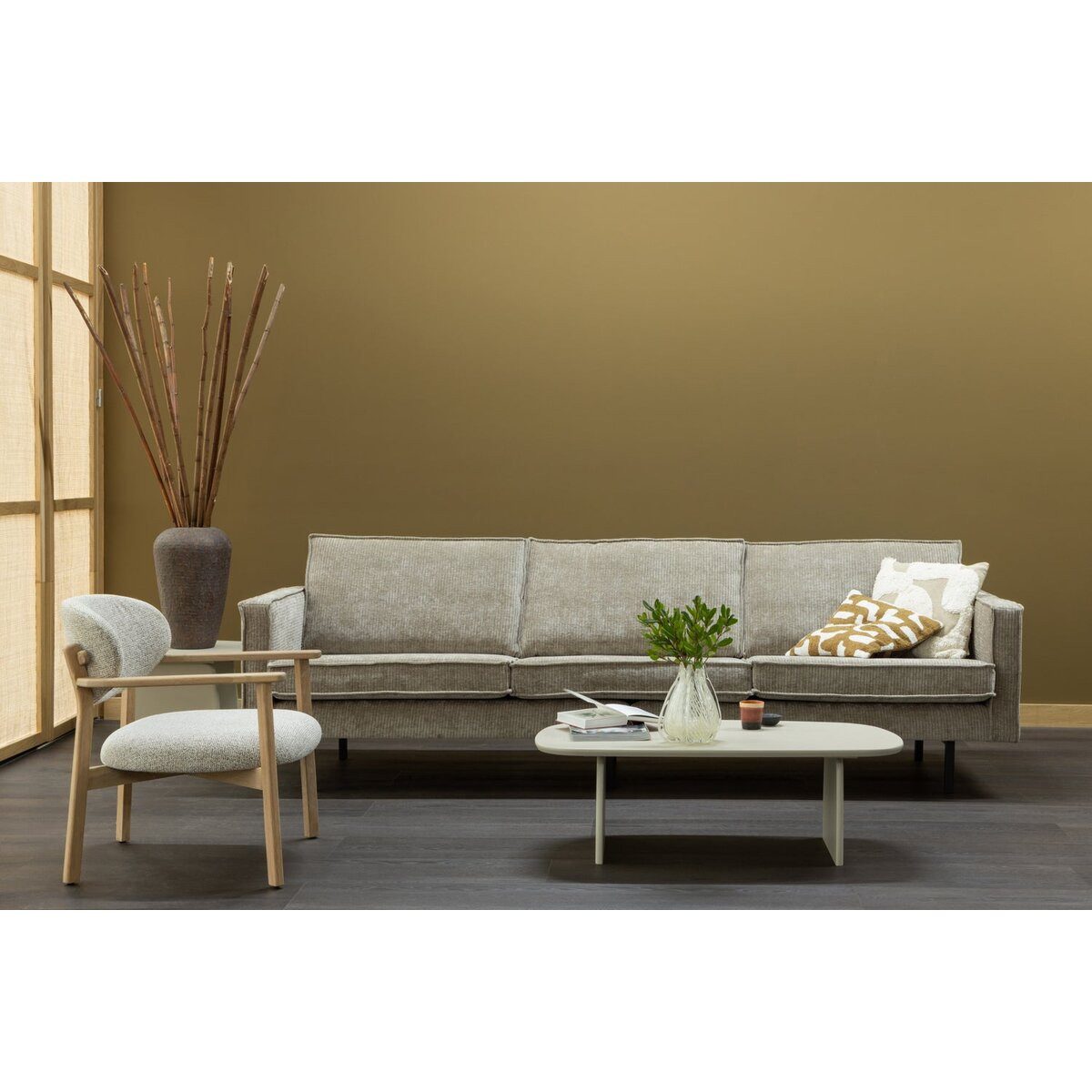 WOOOD 3-Sitzer, Luxuriöser Rippstoff, weich gepoltert