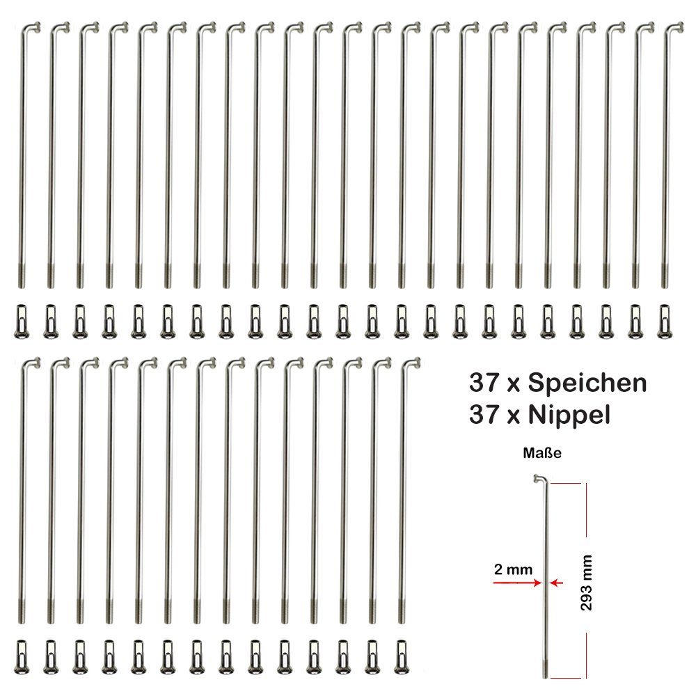 Büchel Fahrrad-Laufrad 37 Stück Speichen 293mm Spokes silber NIROSTA 2mm