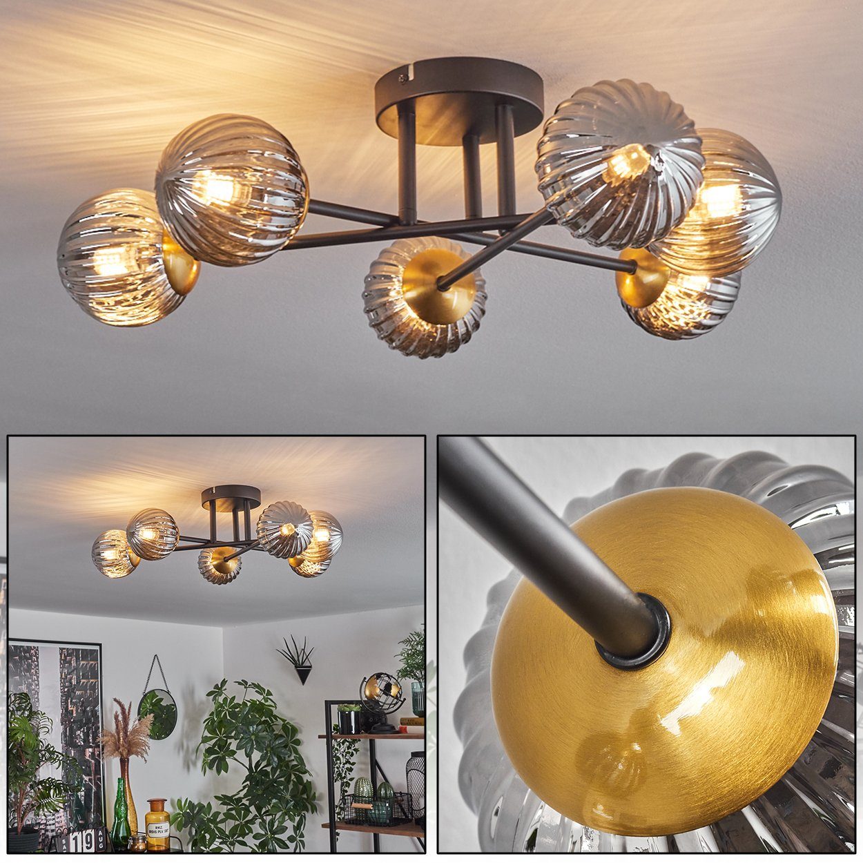 hofstein Deckenleuchte Deckenlampe aus Metall/Riffelglas in günstig online kaufen