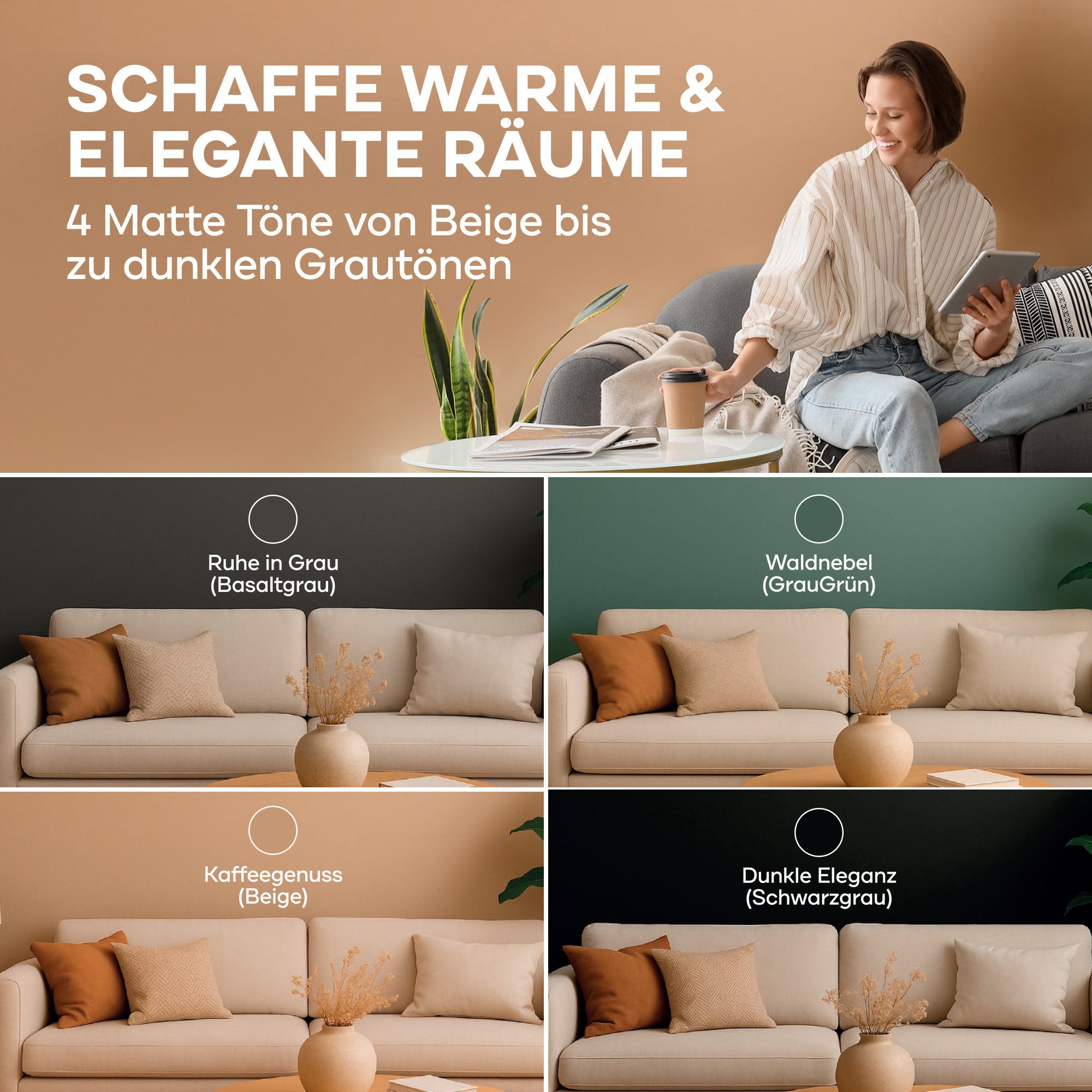 plid Wandfarbe Wandfarbe Matte 2.5L für ca. 18m² - Bunte Wand Designcolor Innenfarbe, Hochdeckend, Geruchsarm, Schnelltrocken