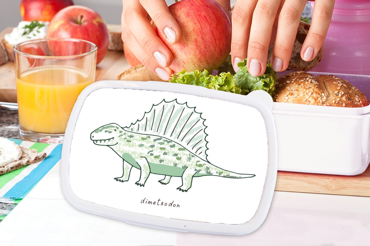 MuchoWow Lunchbox Kinderzimmer - Dimetrodon Kinder Brotdose, Kinder, Kunststoff, und Jungen - Dinosaurier - Jungs weiß Brotbox für - Erwachsene, für Mädchen Mädchen (2-tlg), und 