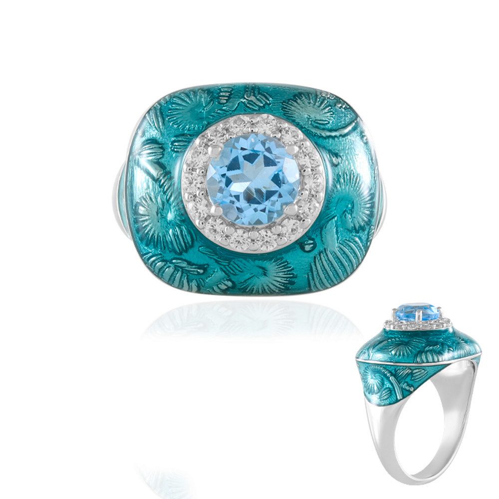 Silberring Cavill Silberring 0,72 ct Schweizblauer Topas, Zirkone, floral