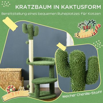 PawHut Kratzbaum Katzenkratzbaum mit 2 Etagen, Spielbal, weicher Bezug, Sisal, Grün, Φ49*H111cm