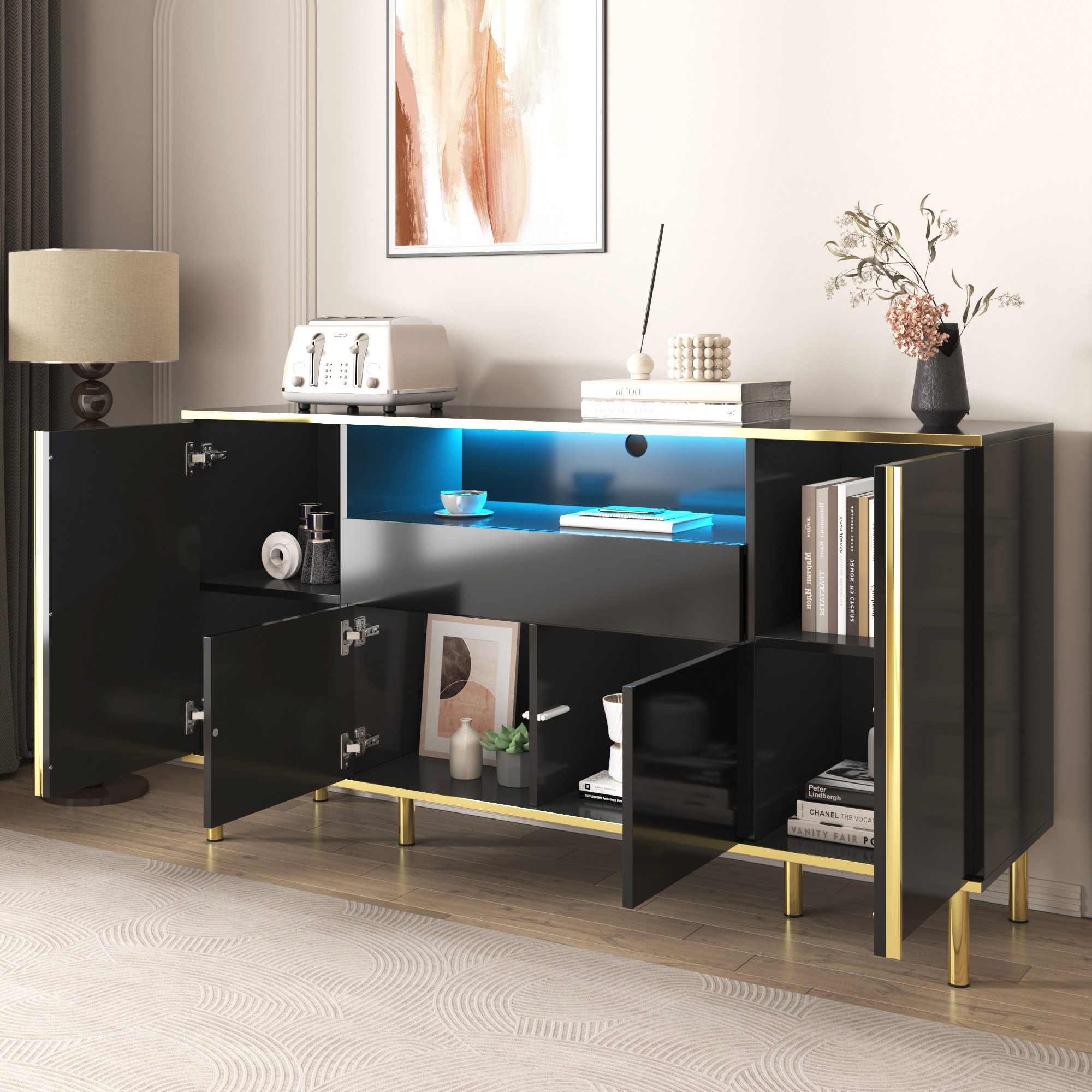 Merax Sideboard in Hochglanz mit LED- günstig online kaufen