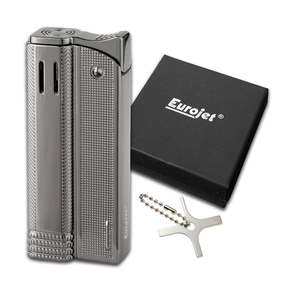 Coumo Feuerzeug Retro Turbo Jet Flamme Anthrazit Antik Design Feuerzeug Set