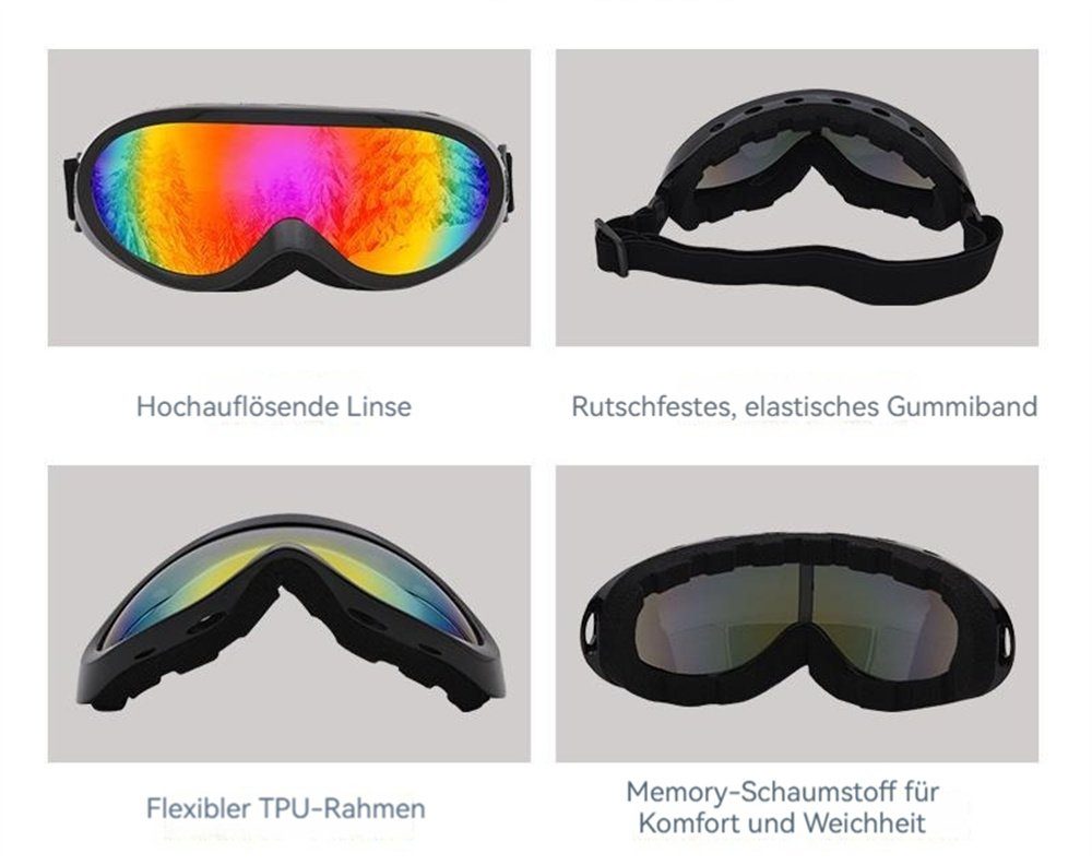 Rouemi Skibrille Erwachsene Outdoor-Schneebrille Kinder Skibrille, winddichte Schwarz und