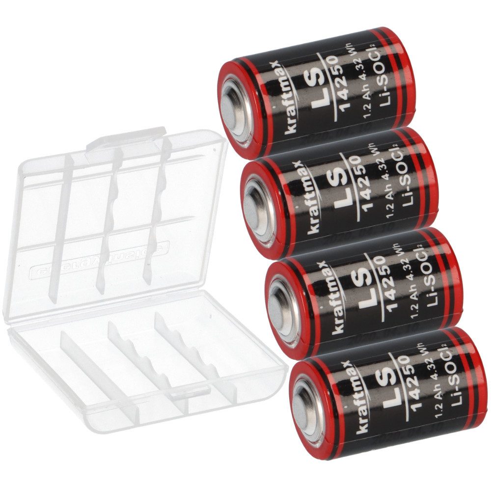 XCell 4x Kraftmax Lithium 3,6V Batterie LS14250 1/2 AA - Zelle + Box Batterie