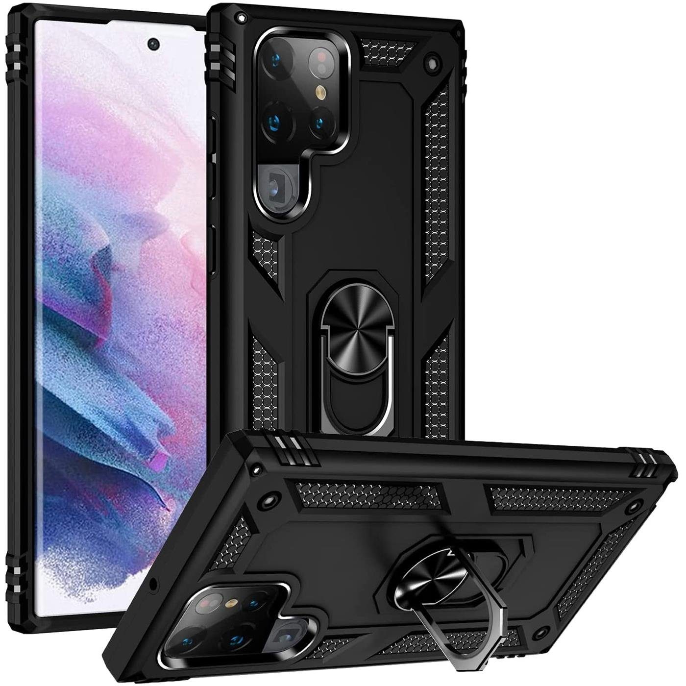 CoolGadget Handyhülle Armor Shield Case für Samsung Galaxy S22 Ultra 6,8 Zoll, Outdoor Cover Magnet Ringhalterung Handy Hülle für Samsung S22 Ultra