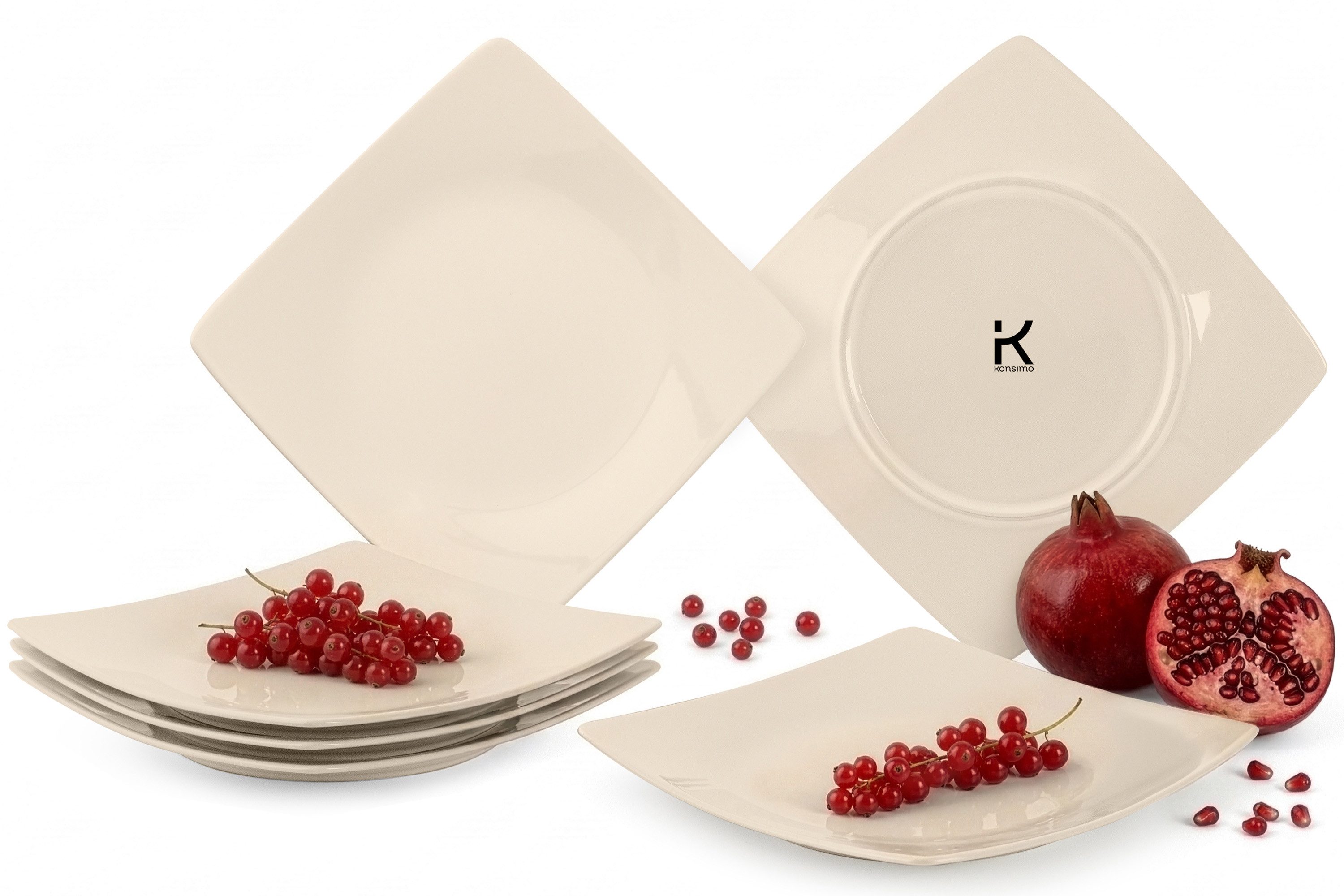 KONSIMO® Teller-Set EPIRI Geschirrset Speiseteller 6 Personen, hergestellt in der EU (6-tlg), 6 Personen, Keramik, beige, quadratisch, Spulmachinen- und Mikrowellengeeignet