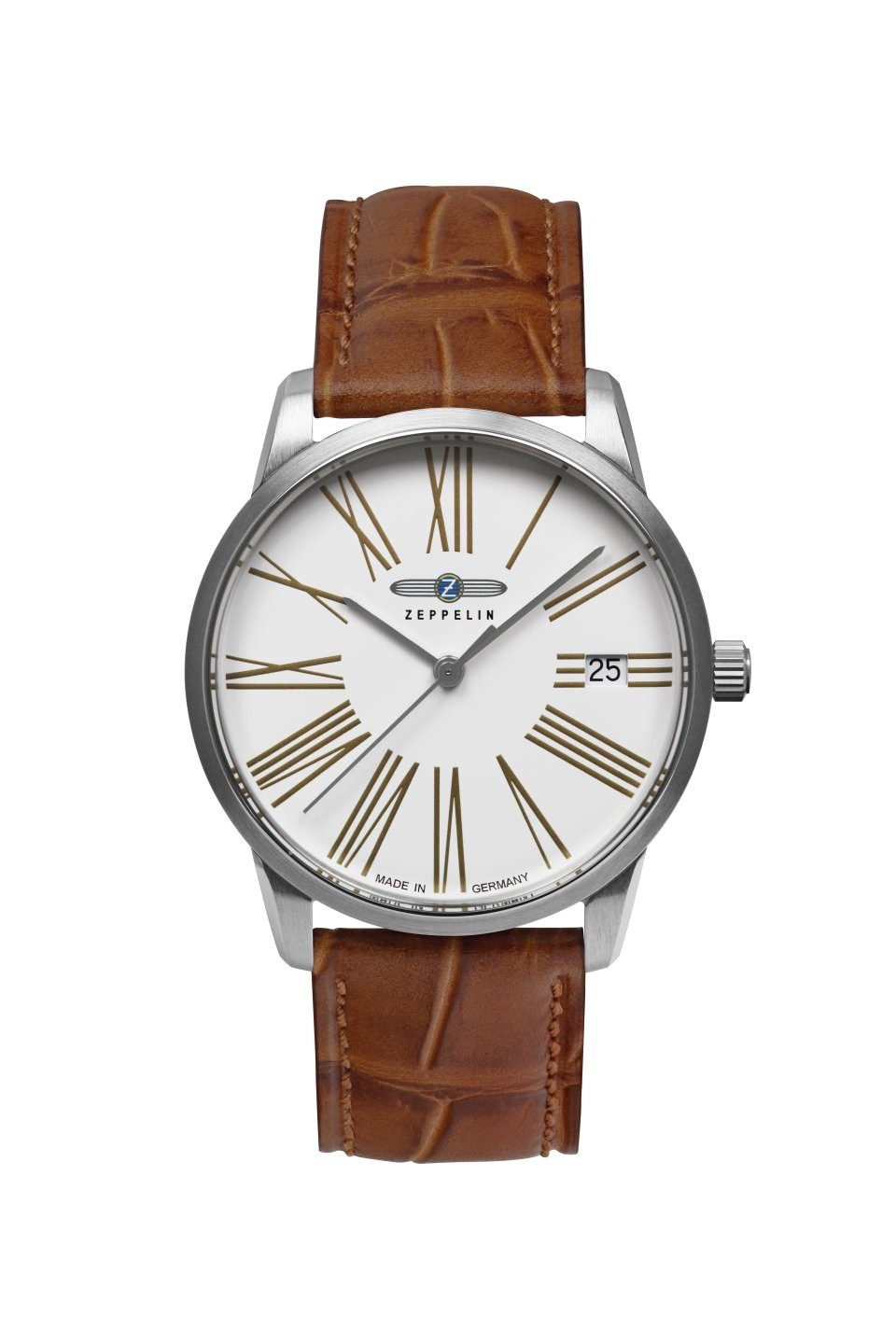 ZEPPELIN Quarzuhr Flatline Lady 8347-4, Armbanduhr, Damenuhr, Datum, Lederarmband, Made in Germany