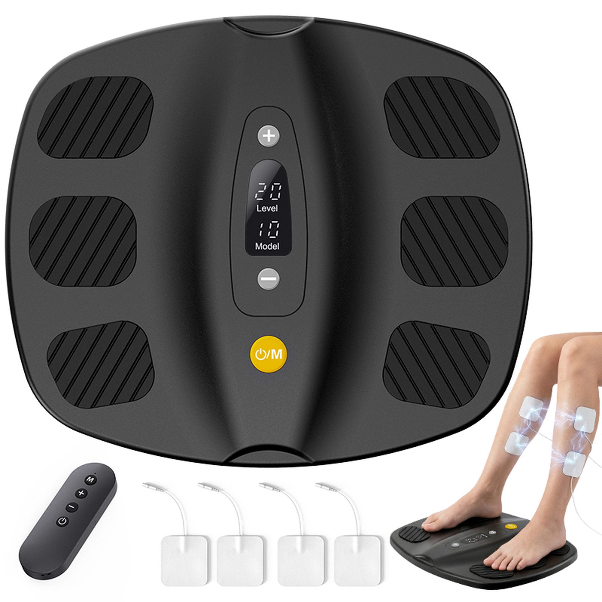 Fyrove Fußmassagegerät EMS-Fußmassage-Gerät Durchblutungsstimulator EMS & TENS Fernbedienung, Revitive durchblutung gerate Fuss massagegerate, Durchblutungs,Fußmassage,Elektrischer TENS Stimulator mit 4, mit Impulsmassage&TENS Technologie