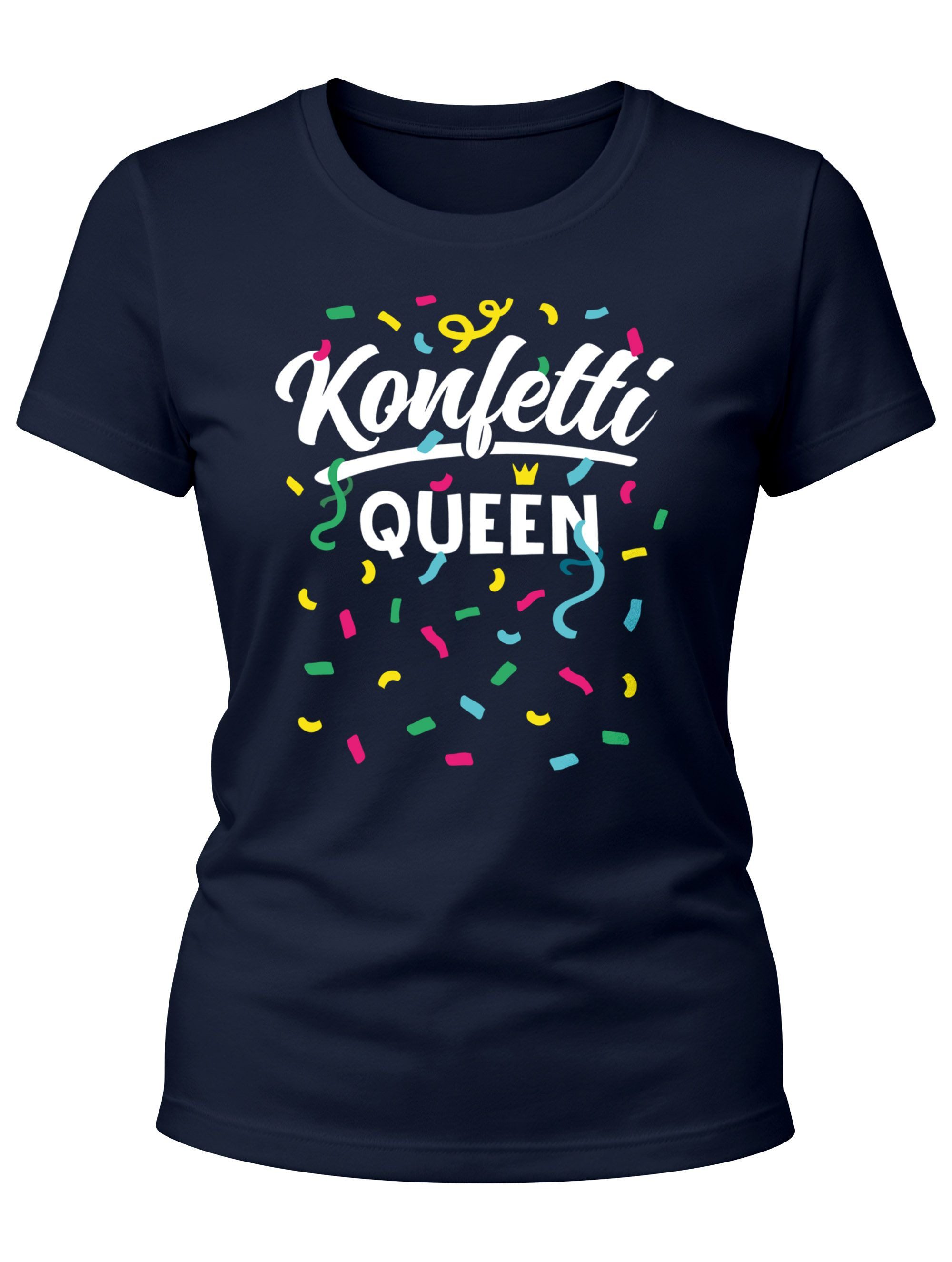 Print-Shirt Damen T-Shirt - Konfetti Queen - Fasching Karneval Ersatz Verkleidung